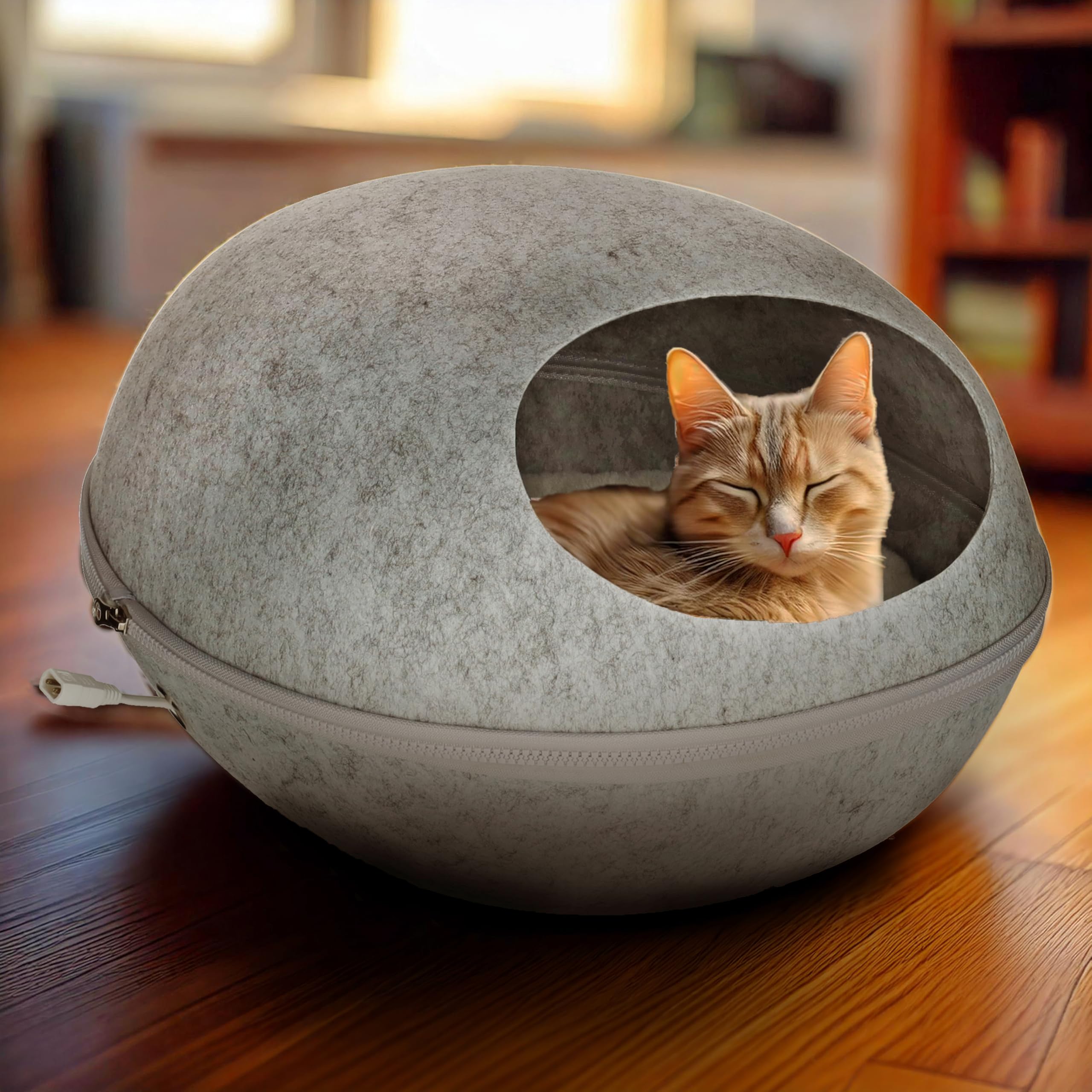 Silvergear® Katzenbett mit Heizung | Heizdecke für Katzen | Katzenklo mit Heizkissen | Katzenhöhle | Katzenspielzeug | 9 Heizmodi | Incl. Funktion Zeitmessung | Grau