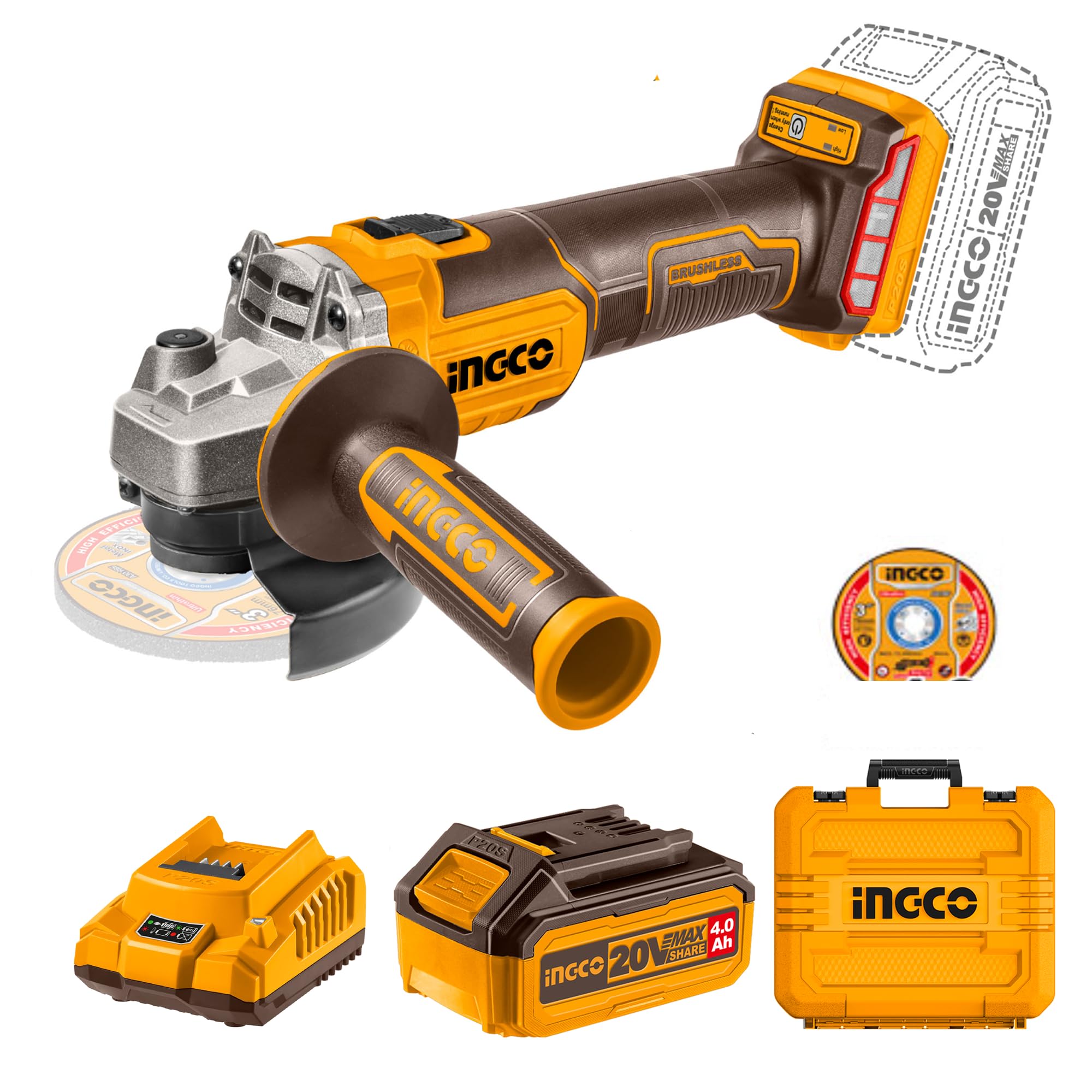 INGCO Cordless Angle Grinder, Grinder machine with 4.0 Ah Battery and Charger, Variable Speed Cutter Machine,M10,3000/6000/9000 rpm (B0D1BZNP3F) Amazon Price History, Amazon Price Tracker