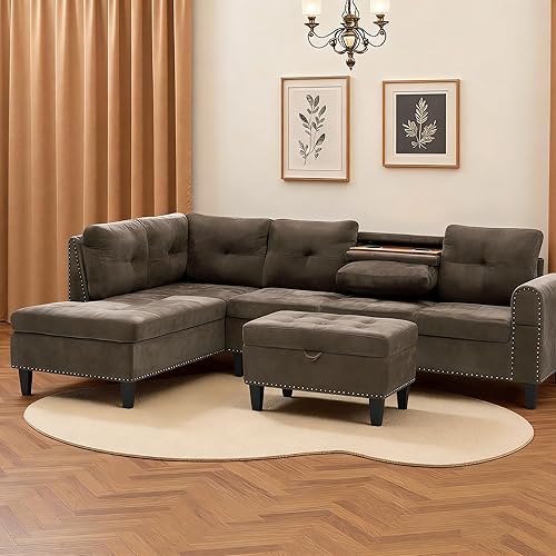 Miniatura 3 de Sofá seccional en forma de L con diván móvil y otomana de almacenamiento, 3 piezas modulares convertibles para sala de estar, apartamento y oficina,