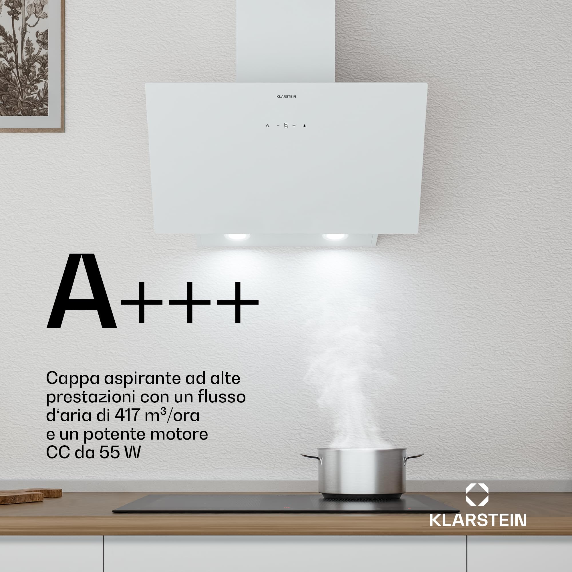 Klarstein Cappa Aspirante a Incasso 60cm, Cappa Cucina con Filtro, Cappa Cucina in Alluminio Lavabile in Lavastoviglie, Cappa Incasso con Flusso d'Aria 305m³/h, LED, Cappa Filtrante con Touch Control
