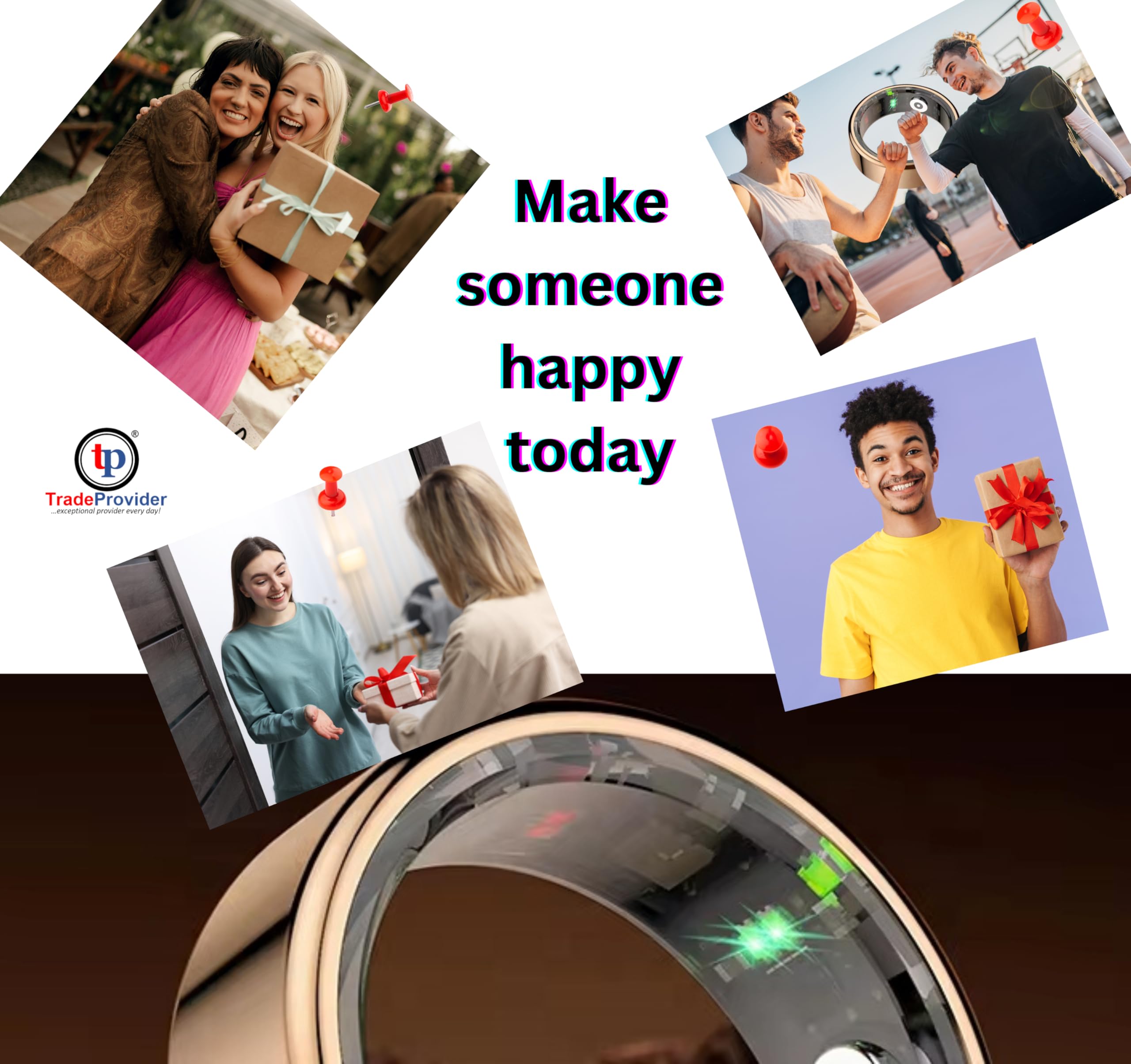tp TRADEPROVIDER Bague de doigt réglable pour tracker d'activité intelligente, compteur d'oxygène dans le sang, compteur de calories, étanche IP68, USB, Bluetooth, iOS et Android (taille 11)