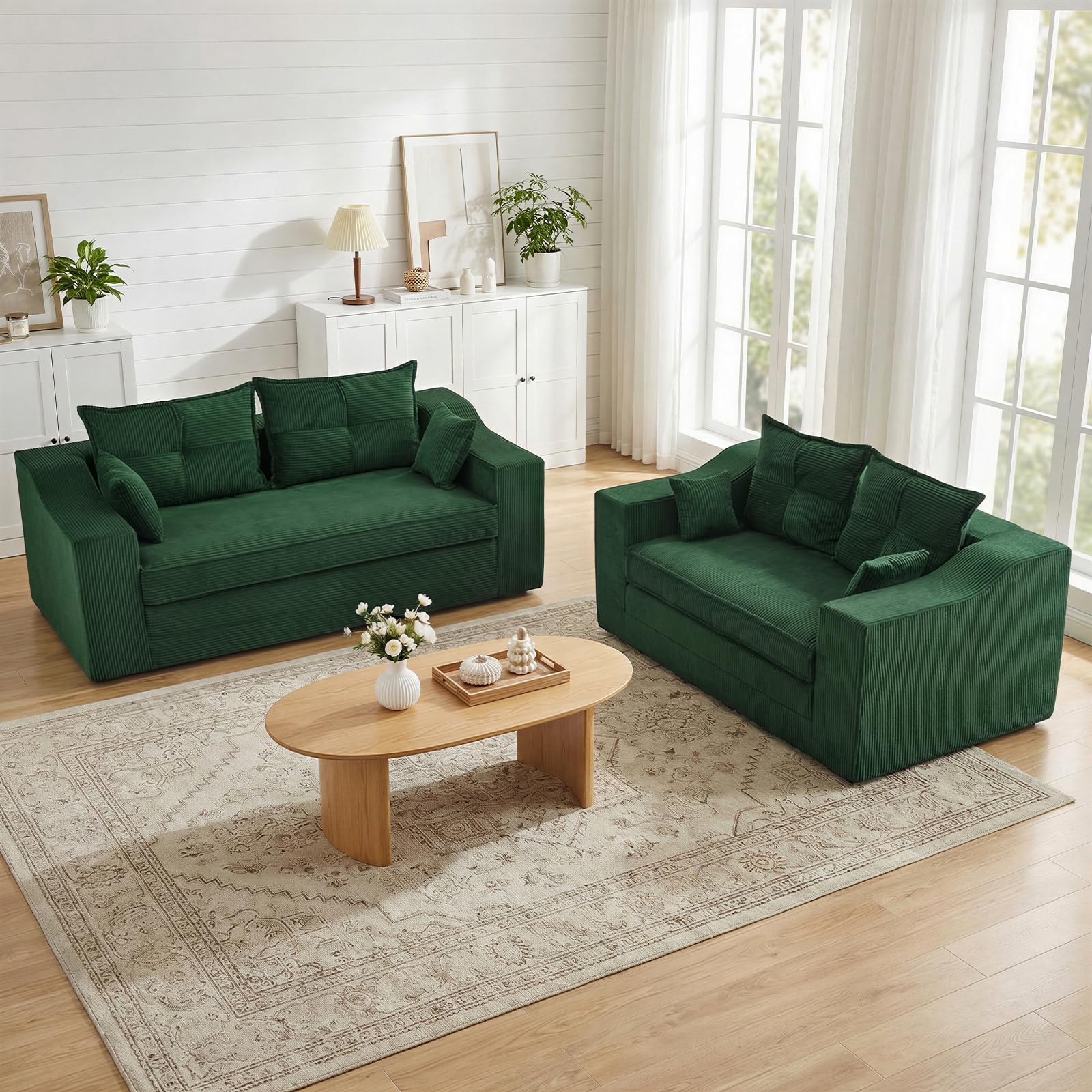APICIZON Schlafsofa, 2-in-1 Boneless Couch, Bodensofa mit Kissen, 3 Sitzer Sofa Bed mit Schlaffunktion, Klappbare Matratze für Wohnzimmer, Schlafzimmer, Gästezimmer (Cord-Grün, 177 cm Breit)