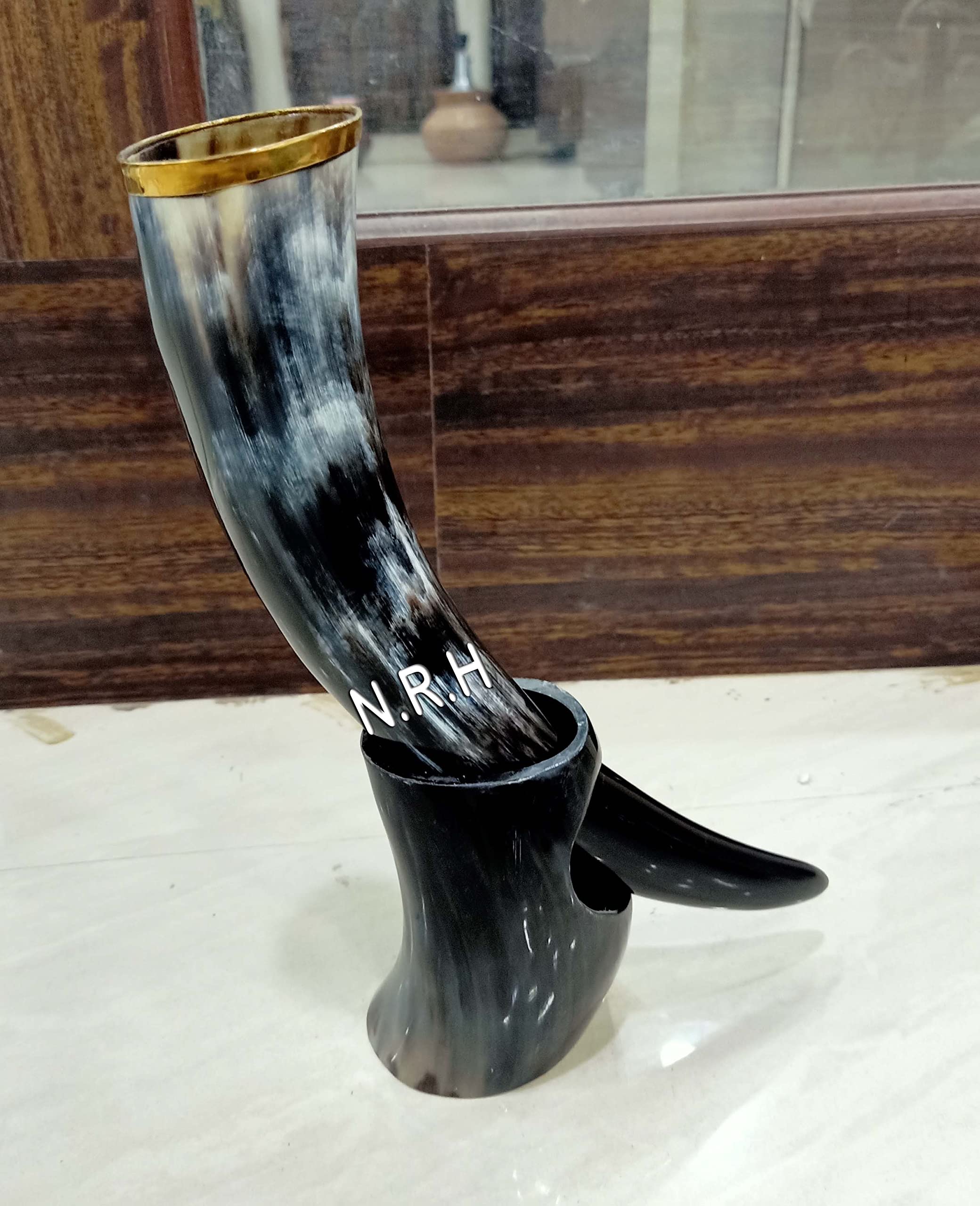 Sponsored Ad – Nautical Replica Hub Viking Drinking Horn with Stand 100% Authentic Handmade Beer Horn| Food Grade | Genuine Ox Horn | Natural Shine Finish