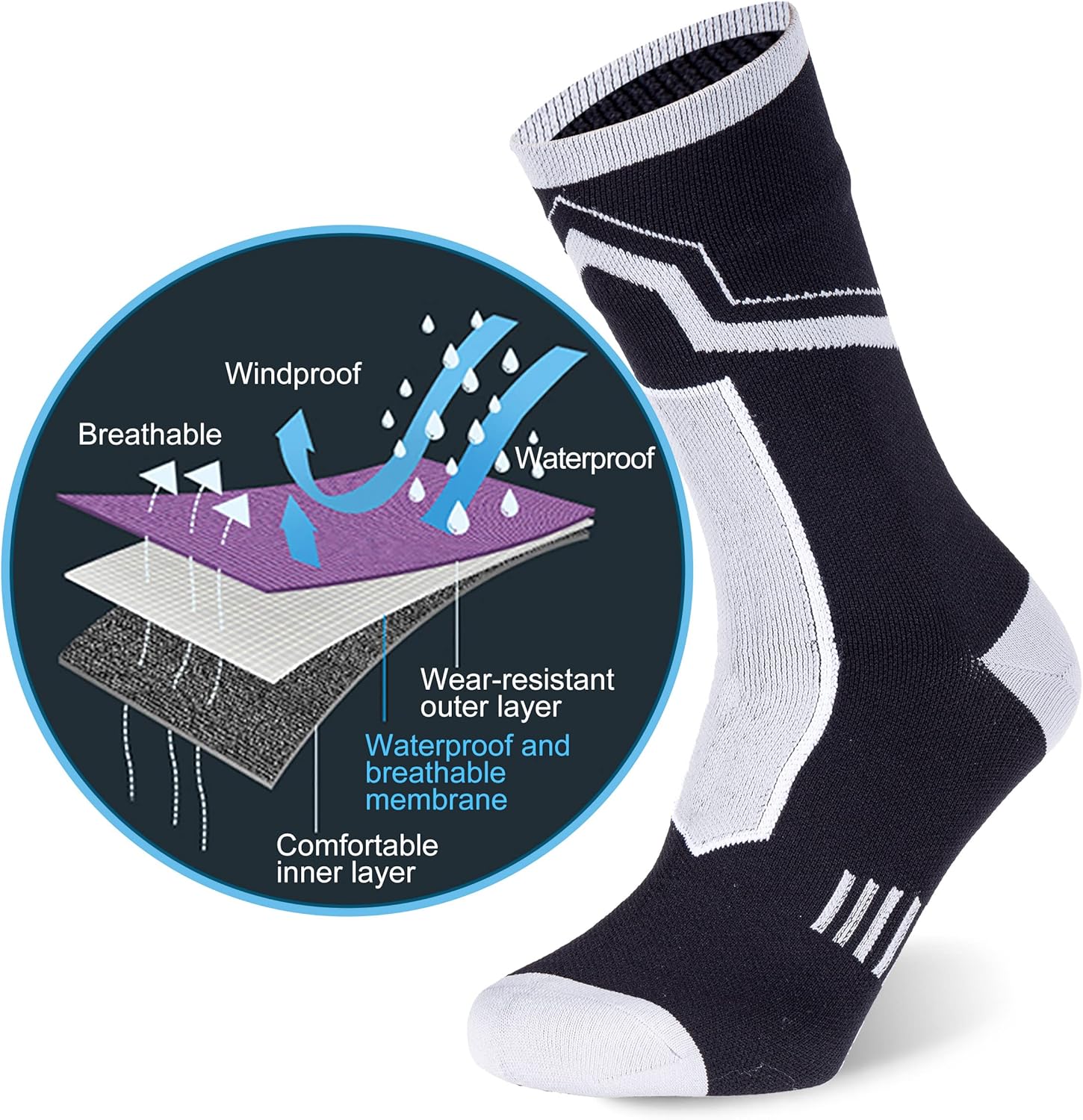 RANDY SUN Waterproof Socks, Unisex Hiking Wading Trail Running Kayaking Crew Socks - Image 2