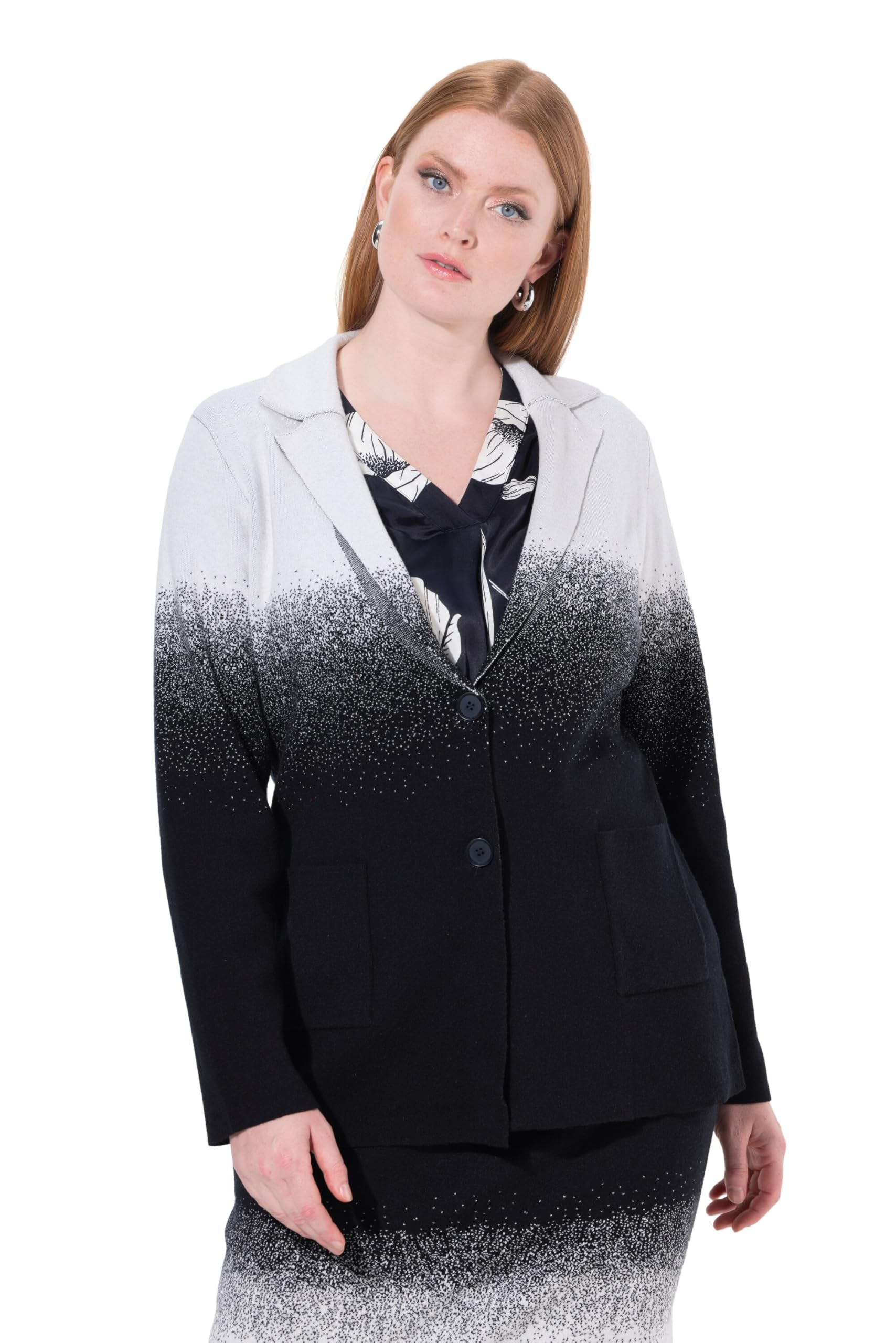 Ulla Popken Damen große Größen Übergrößen Plus Size Strick-Blazer, Farbverlauf, Reverskragen, Langarm 844958