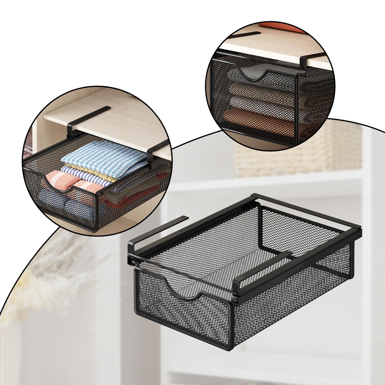 LOVIVER Organizer per Biancheria Calzini Sotto Il Ripiano, Cestelli Sottomensola per Snack, Biscotti, Organizer per Cassetti per Partizioni Con Spessore Inferiore a 2,2 Cm, 31 Cm X 22 Cm X 9 Cm