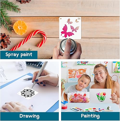 Miniatura 5 de Plantillas de flores para pintura en aerosol en las paredes 40 piezas de mandala de plástico pequeño de 3 pulgadas, reutilizables, girasol,