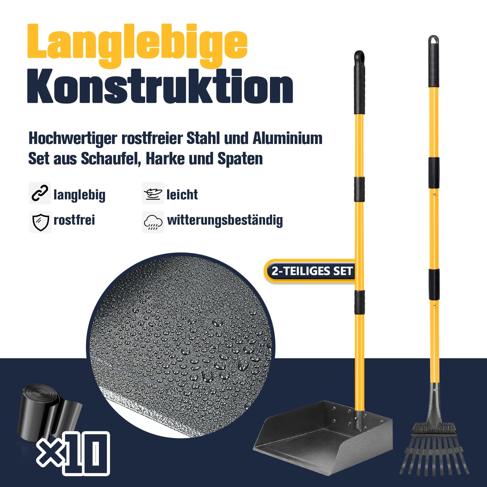 Hundekotschaufel Kehrschaufel & Rechen Mit Abfallsäcken, Hundekotsammler Langer Griff, Hundekot Scooper Für Garten & Laub