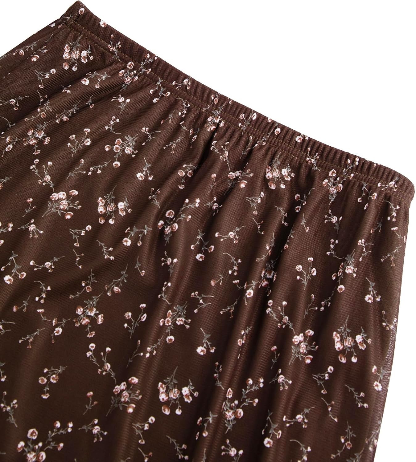 Avanova Women Floral Midi Skirt Boho Fall Summer Mesh High Waisted Maxi Long Skirts Floral Dark Brown Medium - Image 4