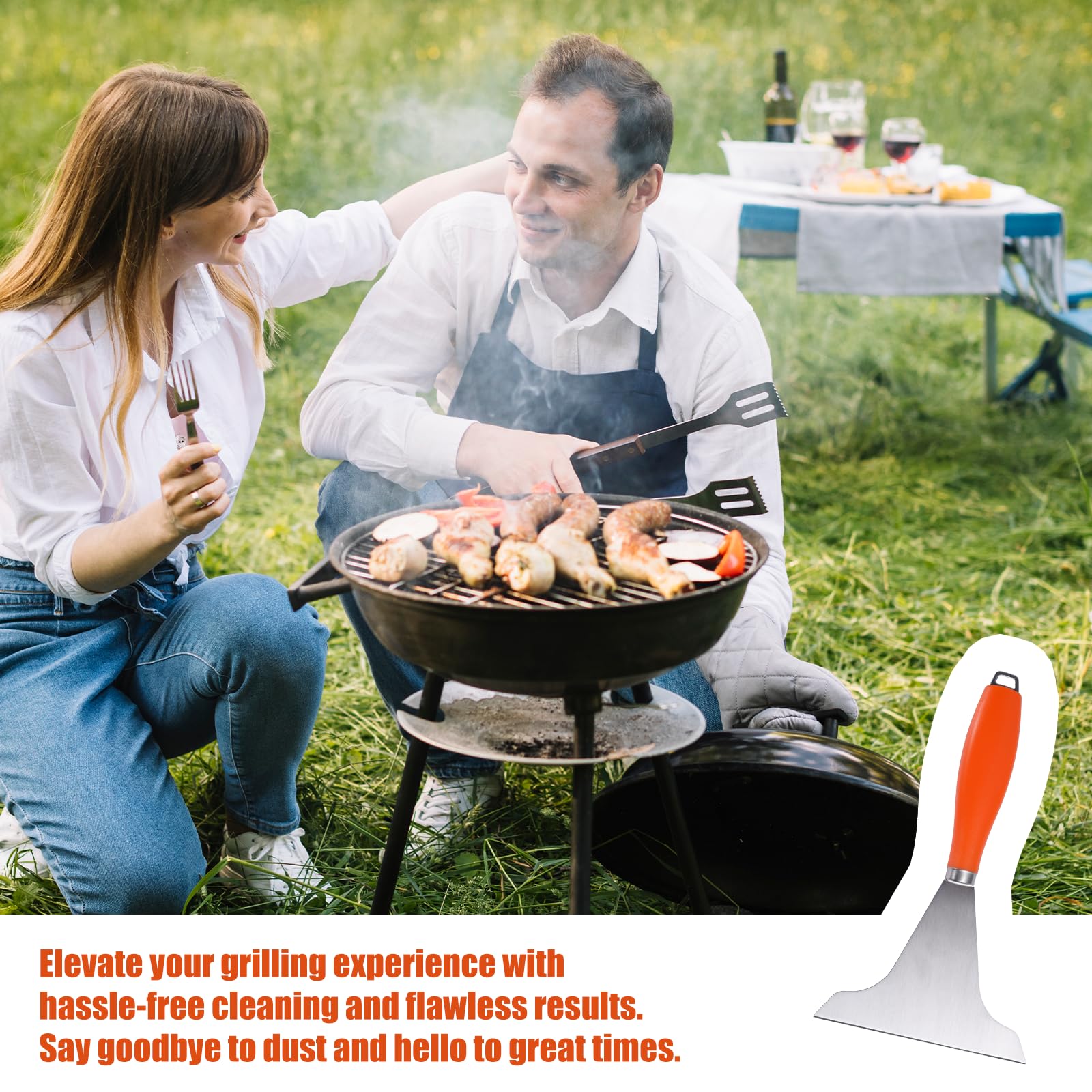 Gosknor Raspador de Plancha para Superficie Plana, Acero Inoxidable Raspador de Plancha para Exteriores Raspador de Parrilla Duradero Antideslizante para Parrilla al Aire Libre