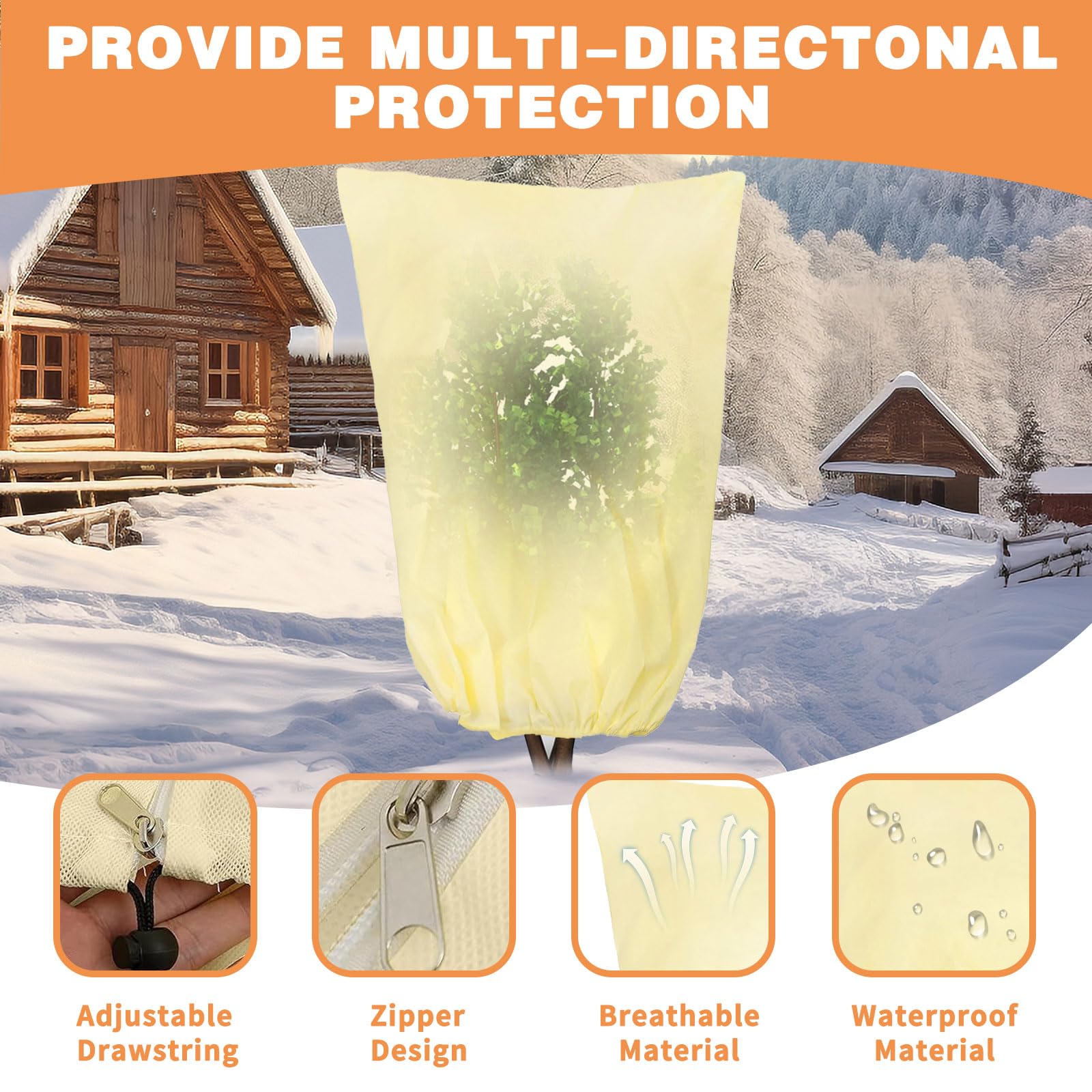 3Pcs Plant Fleece Frost Protection with Zipper Drawstring, Non-Woven Fabric Winter Plant Cover with Garden Gloves - Image 3