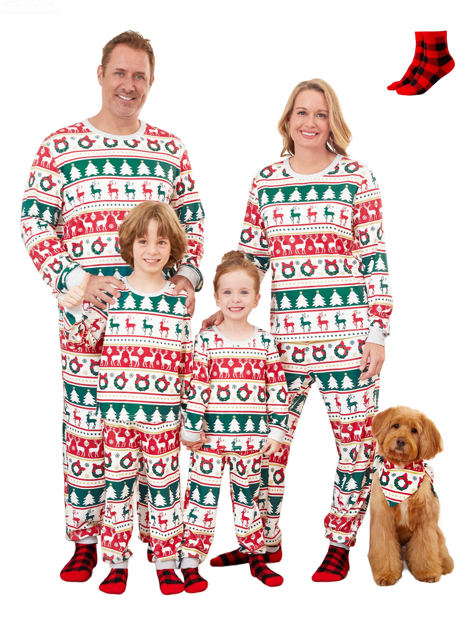 PATPAT Christmas Family Matching Pajama Sets Includes Christmas Socks - Perfect for Family Photos & Holiday Celebrations