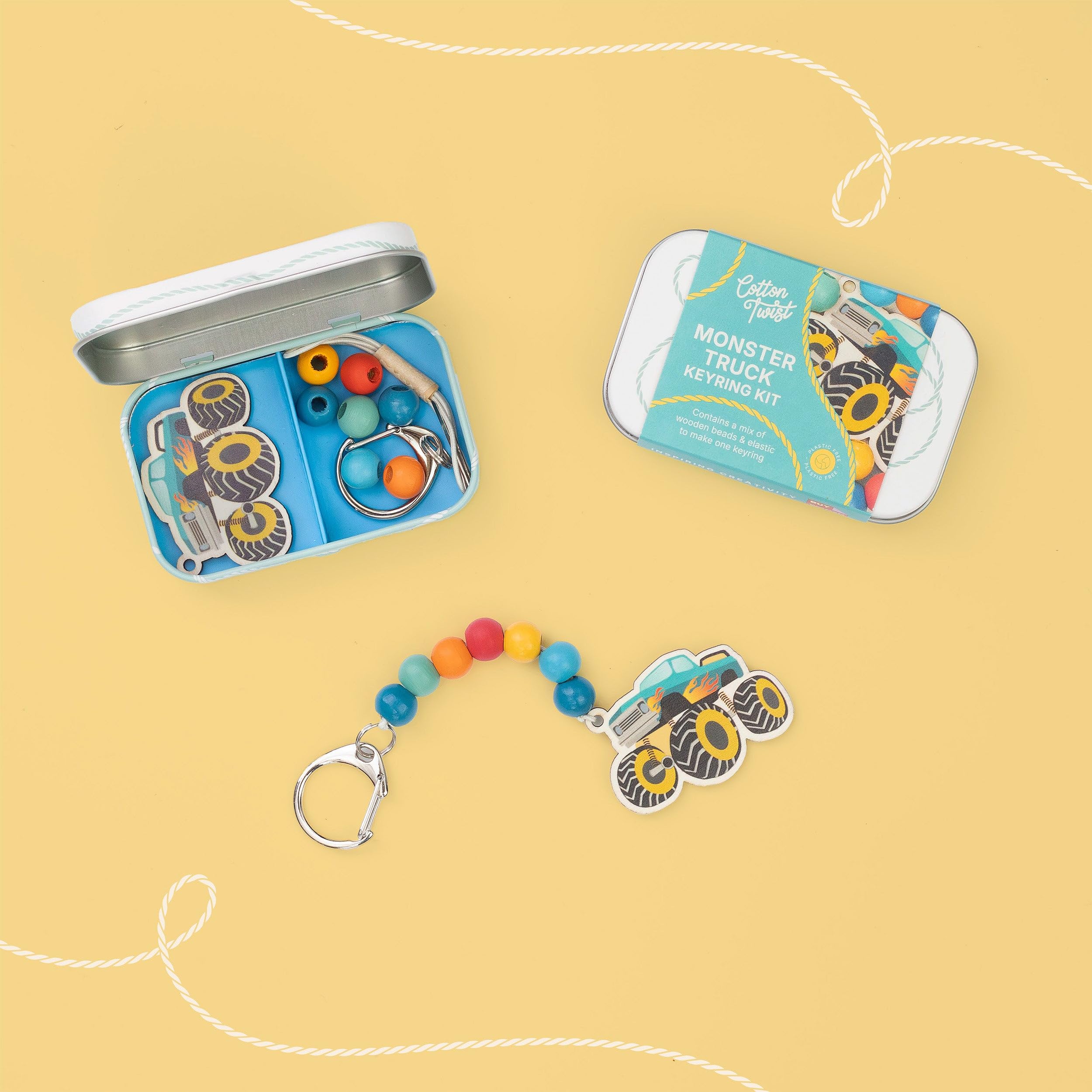 COTTON TWIST Kids Monster Truck Keyring Craft Gift Kit - Reusable Tin