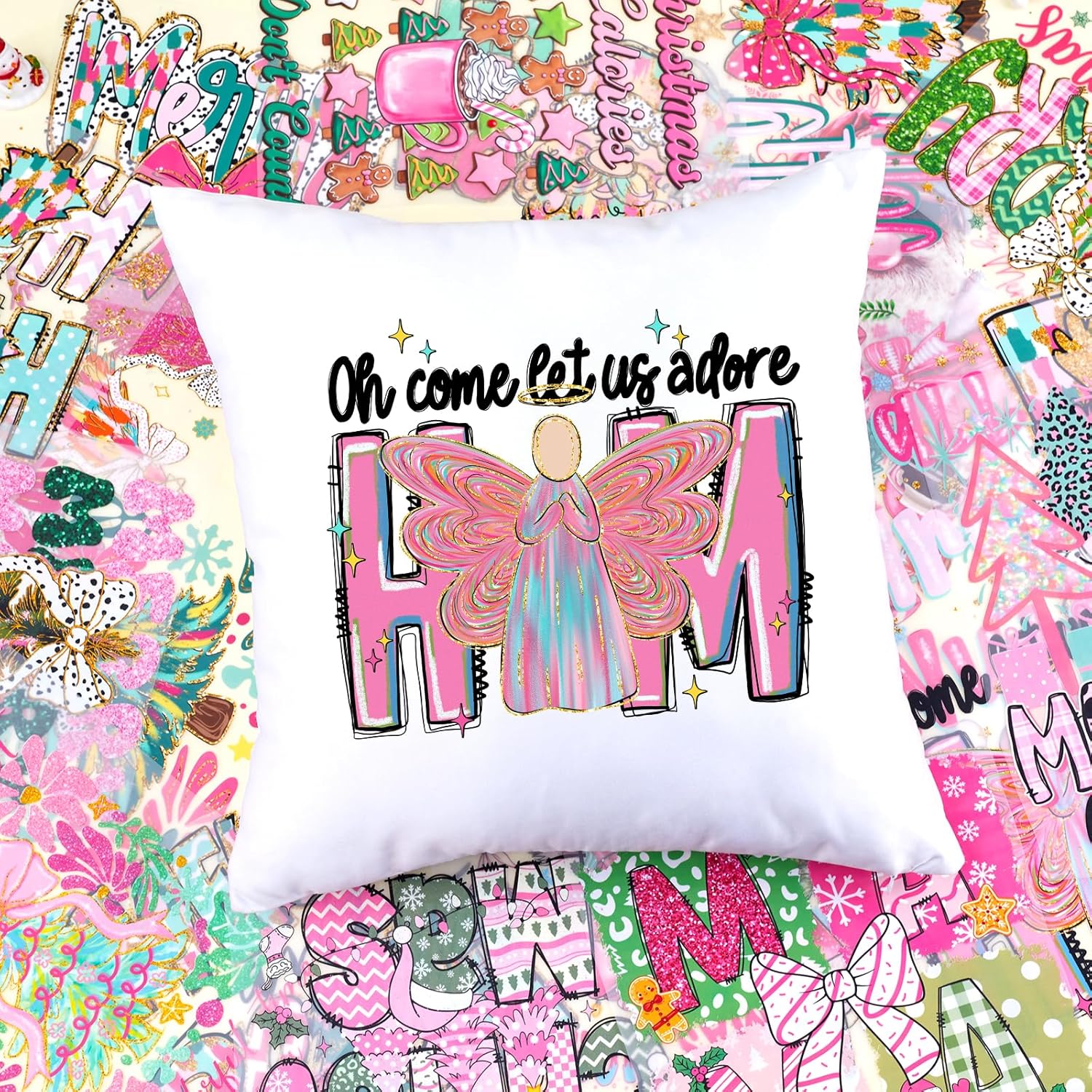 20枚 ピンク クリスマス文字 アイロン転写 DTF 転送 すぐに使えるカラフルなアイロン転写デカール Tシャツ DIY パッチデカ