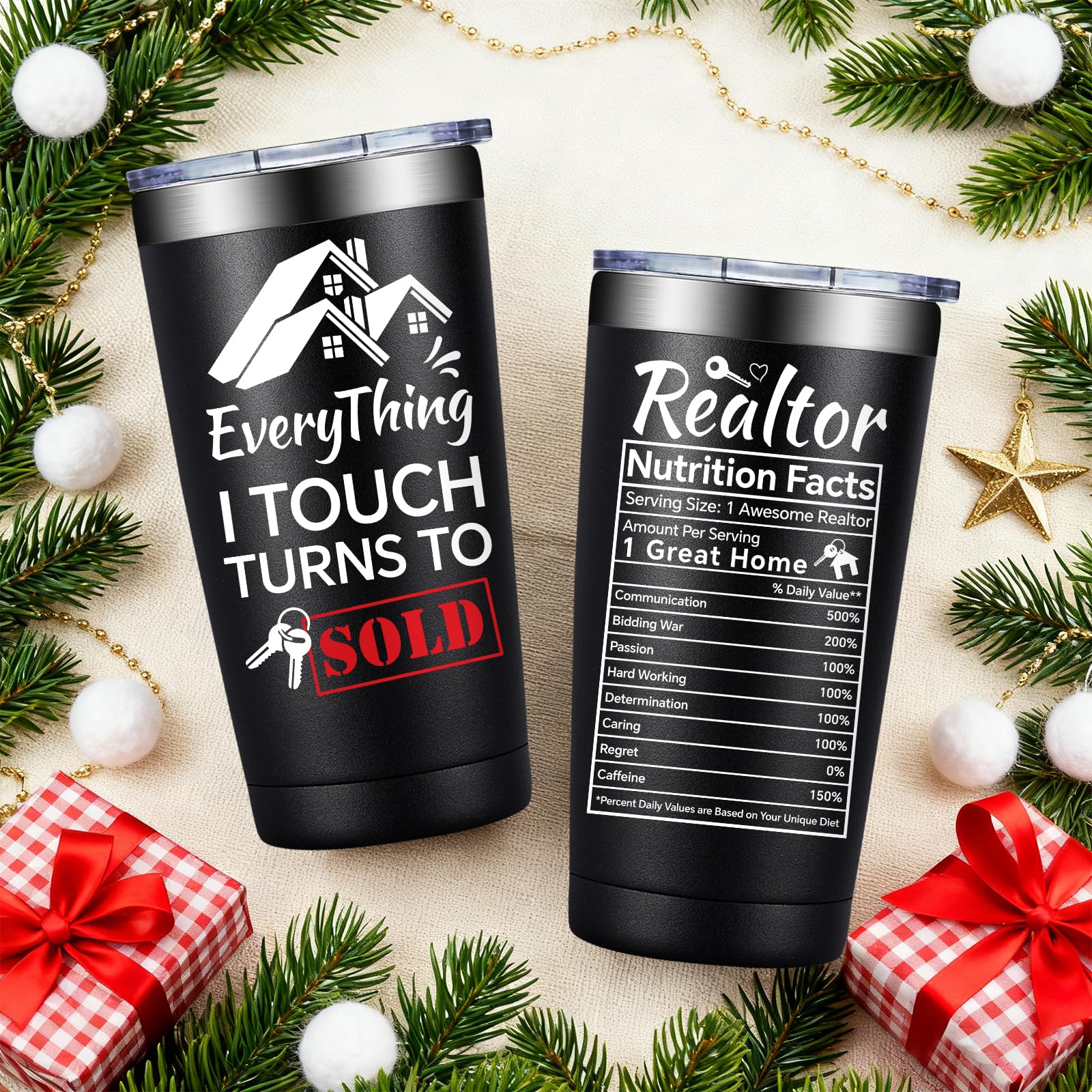 SpenMeta Realtor Gifts for Women, Men - Closing Gifts for Realtors - Real Estate Agent Supplies - 20oz Everything I Touch Turns To Sold Tumbler Cup