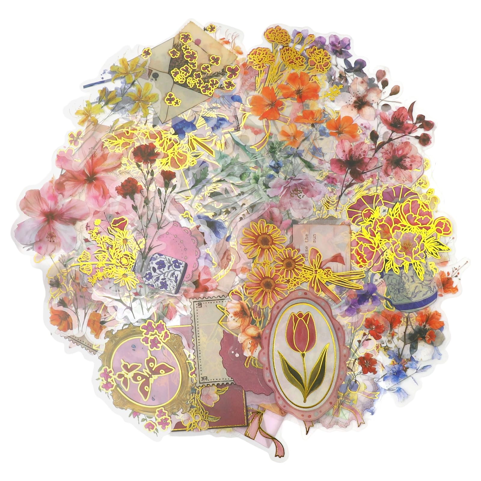 100 przezroczystych naklejek do scrapbookingu, naklejki kwiatowe, PET i rośliny, samoprzylepne, wodoodporne, do scrapbookingu, albumu fotograficznego, dziennika, etui na telefon komórkowy