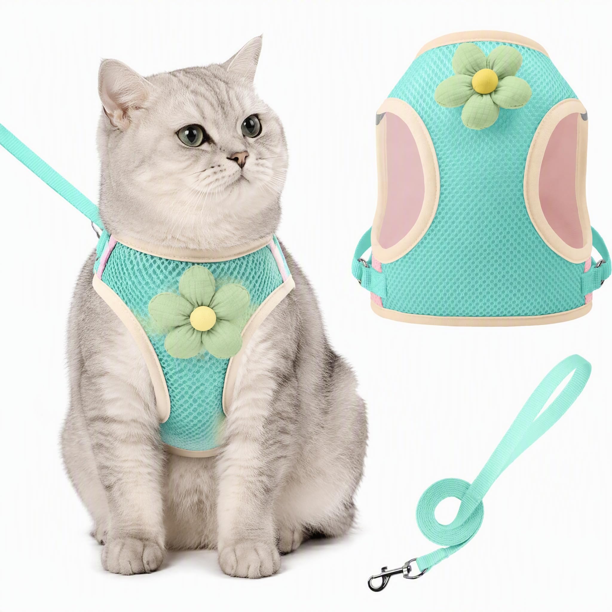 Cat Harness and Lead Set, Escape Proof Harness, Mint Green-S