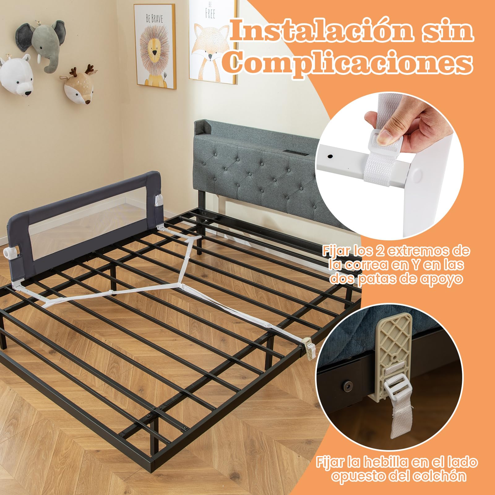 COSTWAY Riel de Cama Plegable Barandilla para la Cama Protección para Bebé Barrera de Cama para Cama Individual/Cama Matrimonial (120x42cm, Gris)
