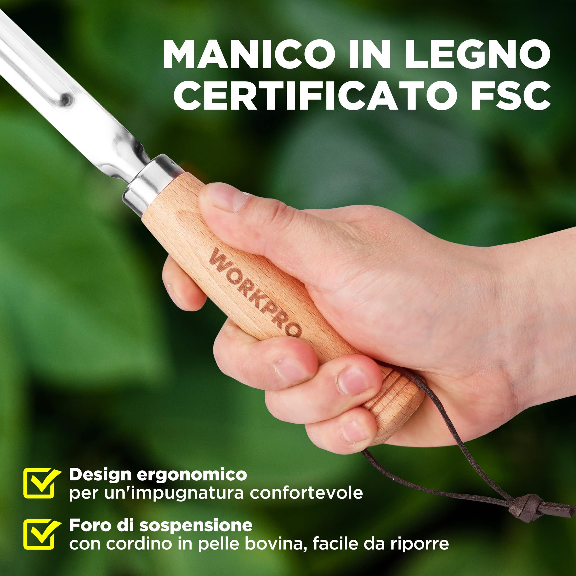 WORKPRO Estirpatore Erbacce Manuale da 30,5 cm con Manico in Legno, Attrezzo per Togliere Erbacce in INOX - Spatola Diserbante a Forma di L per Viali, Giardini, Terrazze, Pavimentazioni e Muschio