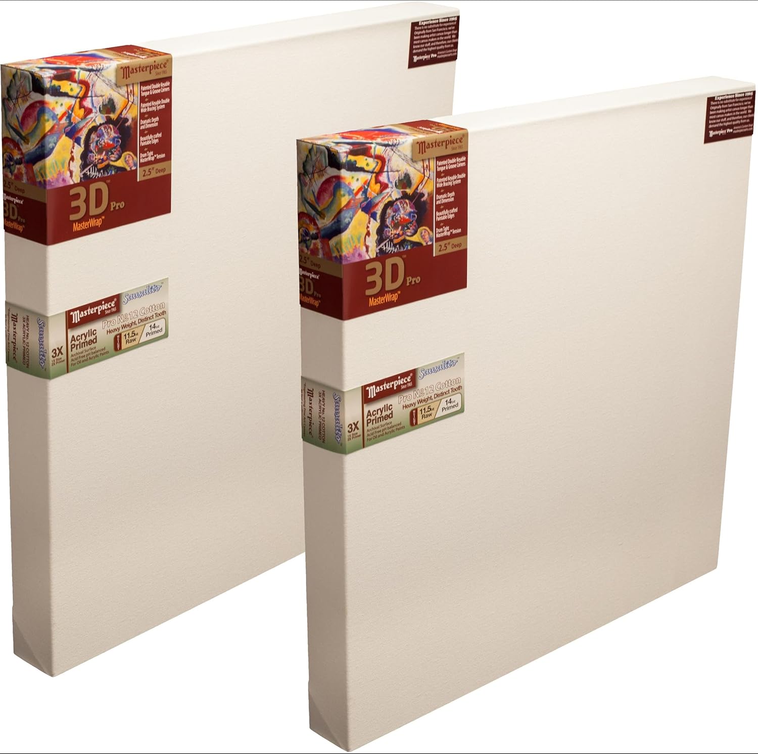MASTERPIECE Z2DS-8.511 3D Pro 2.5" Deep Sausalito Heavy Weight and Texture 14 oz Cotton Stretched Canvas 8" x 51" White 2 Pack 8.5" x 11" Cotton 14.0oz Sausalito Heavy Weight 2-Pack