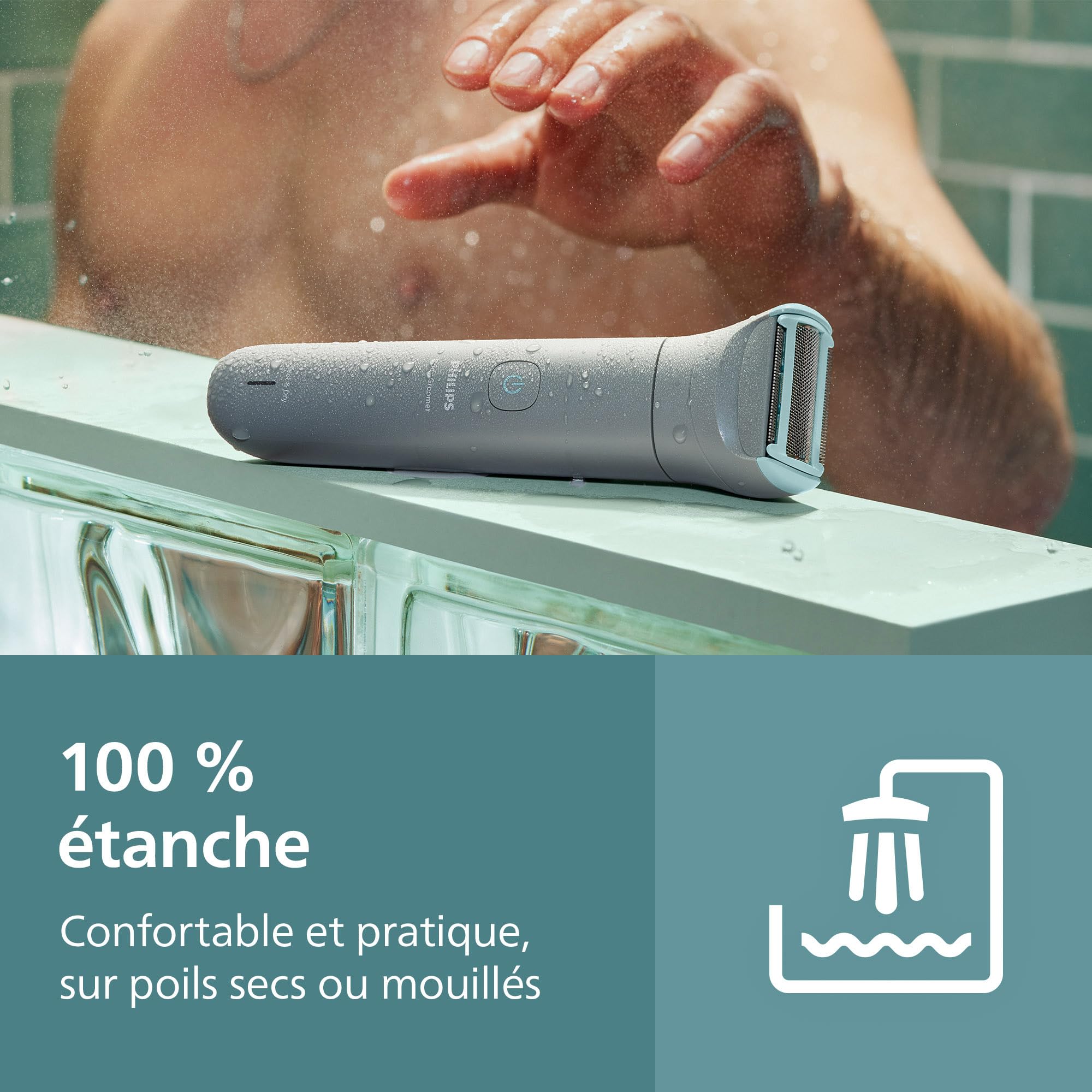 Philips Bodygroom série 3000 - Tondeuse pour hommes avec Triple protection, taille des poils et rasage des zones intimes, rasage de près qui respecte la peau, 100% étanche, autonomie 80 min, BG3480/15