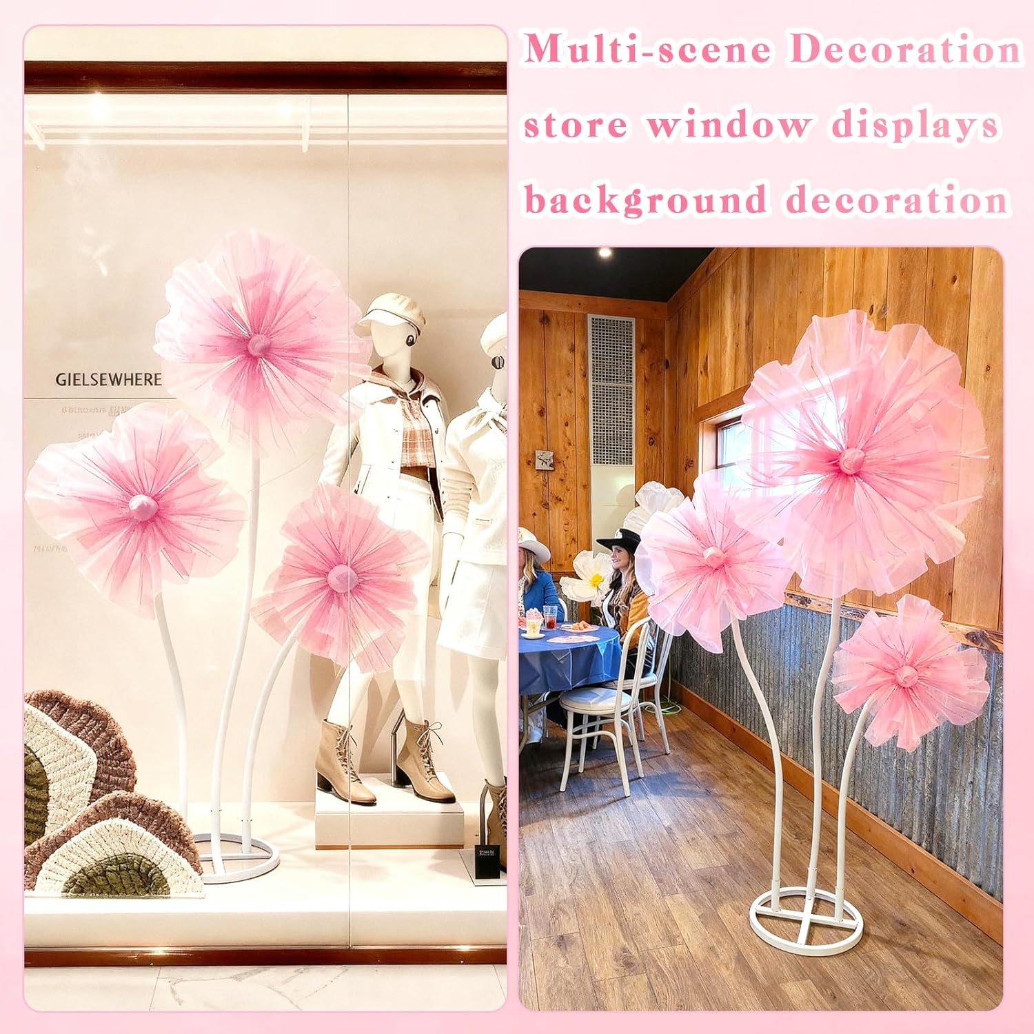 WARMALL 3PCS Giant Flowers for Decoration, 5.9Ft Large Artificial Silk Flower with Stems and Stands, Wedding Party Banquet Graduation Home Garden Shop Window Photography Props Background Decor（Pink）