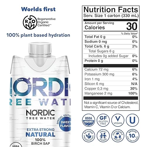 Miniatura 2 de Savia de abedul orgánico regenerativa extra fuerte certificada  electrolitos, minerales, prebióticos y vitaminas, cosechado en Finlandia, sin BPA,