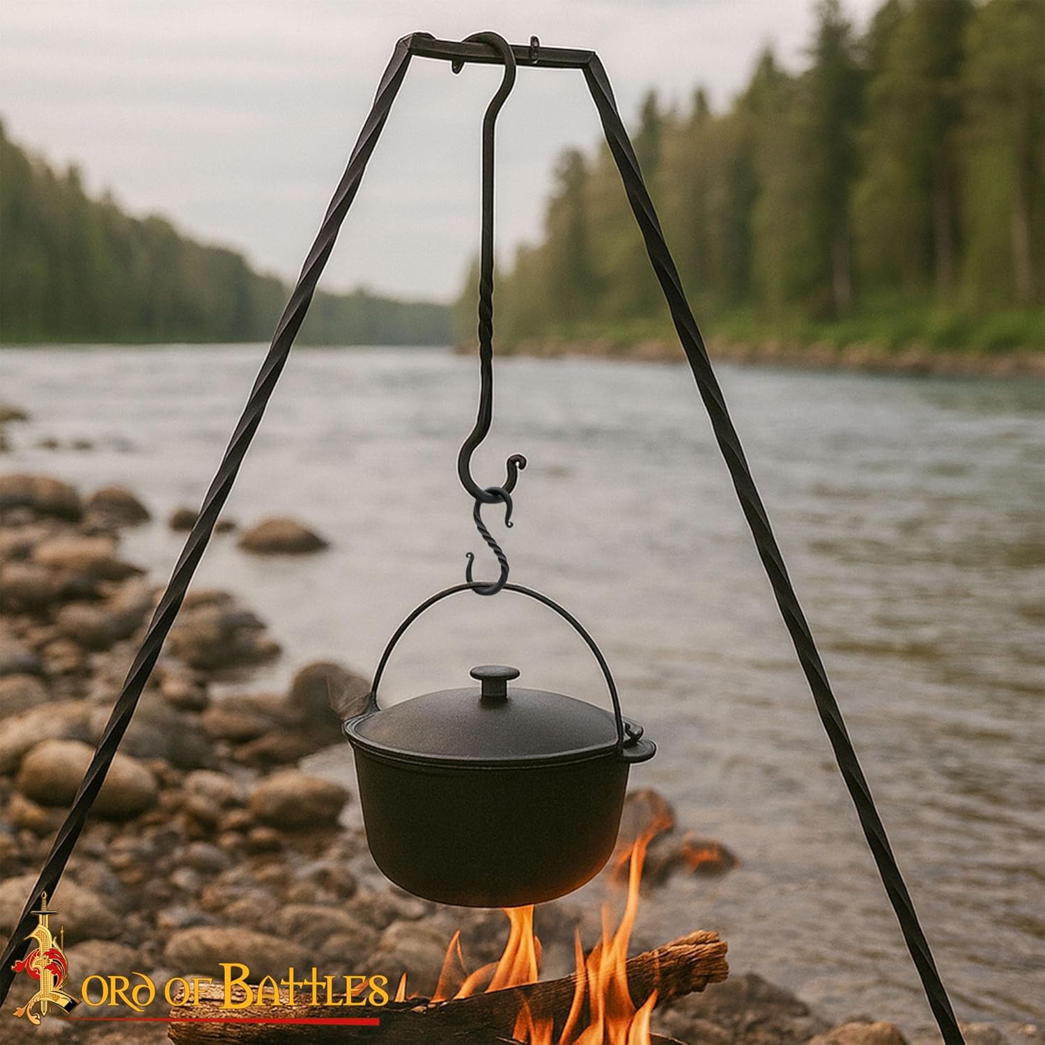 Lord of Battles Viking Iron S Shaped Hook Set Iron Hanging Cooking Stand Camping Accessory Hand Forged Black Finish Functional Accessory Reenactments (10, 2.9 cm)