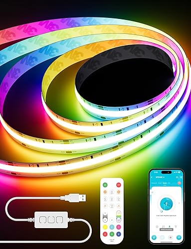 PAUTIX Tira de luz LED RGB Smart IC COB USB 5 V 6.56 pies6.6 ft, funciona con AlexaGoogle Assistant, color persiguiendo listado UL, cinta flexible