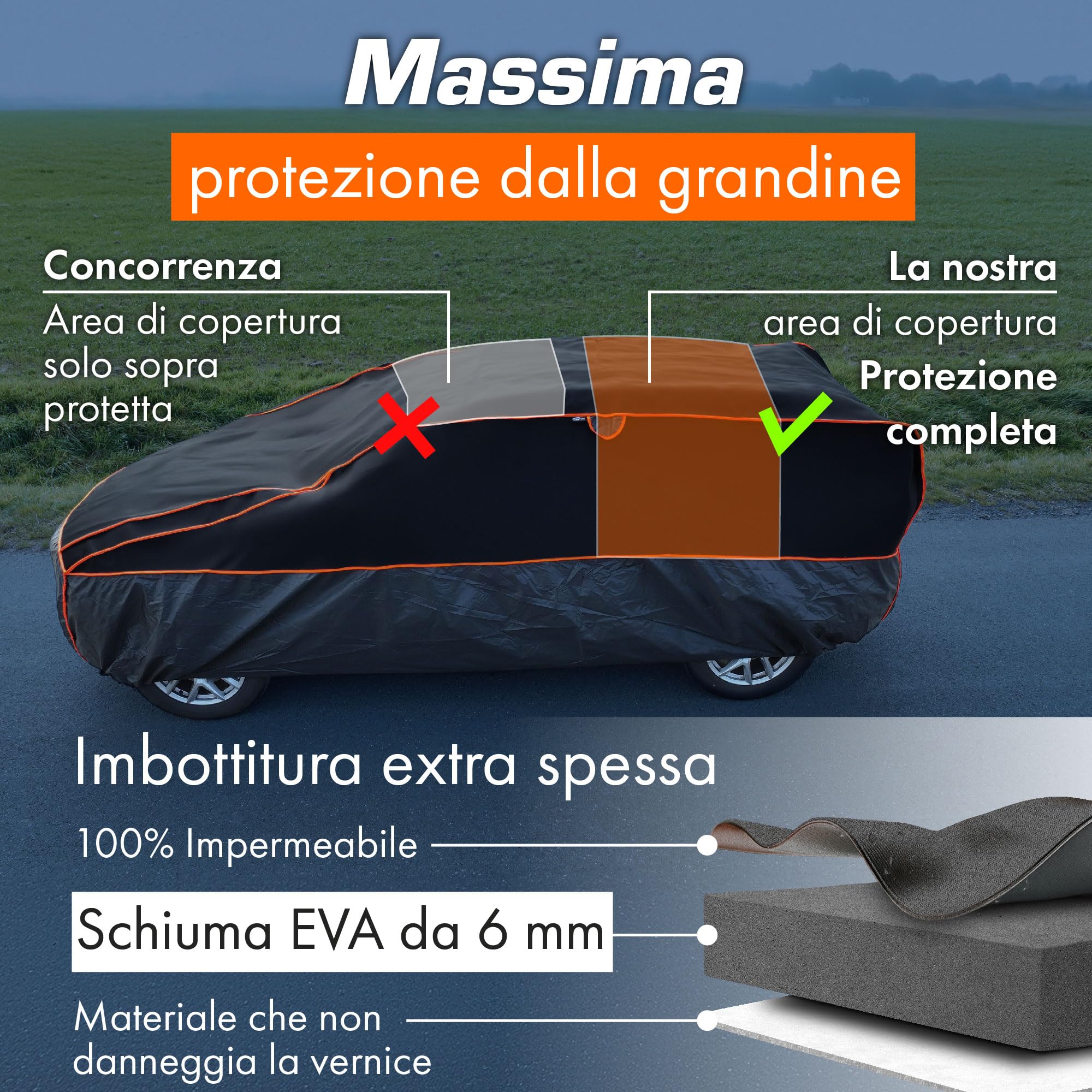Upgrade4cars Telo Copriauto Anti-Grandine Premium da Esterno Imbottito Version 2026 | Copertura Universale per Estivo e Invernale Suv - SL (480 × 195 × 150 cm)