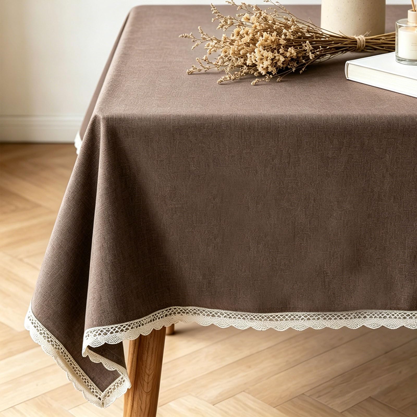 SuBleer Dark Coffee Rectangle Tablecloth Faux Linen Textured Table Cloth Waterproof Spillproof Wrinkle Free Washable Farmhouse for Dining Kitchen Party Wedding Indoor Outdoor