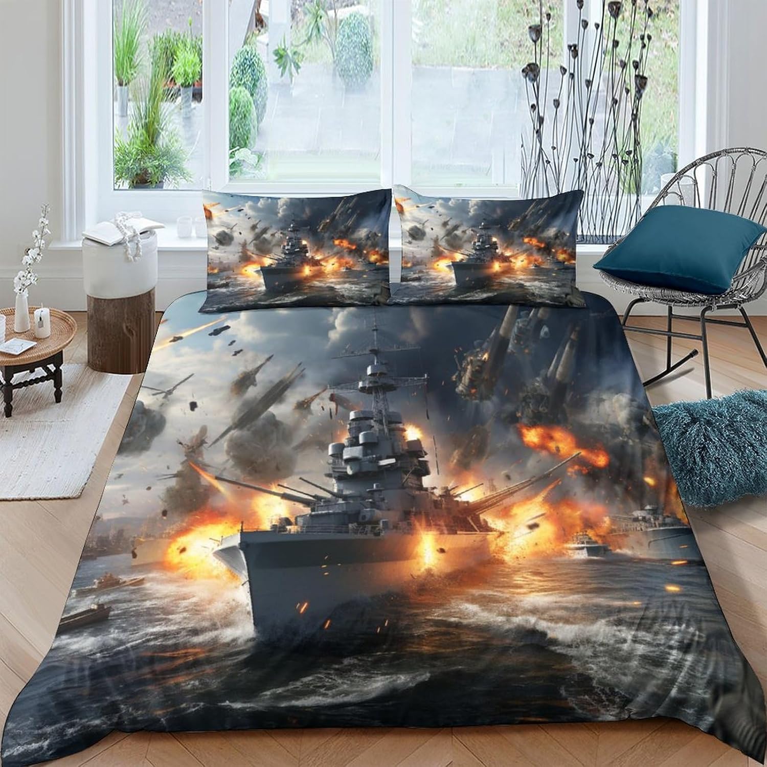 LOUSON Sea War Duvet Cover for Boys and Kids, Warship Bedding Set