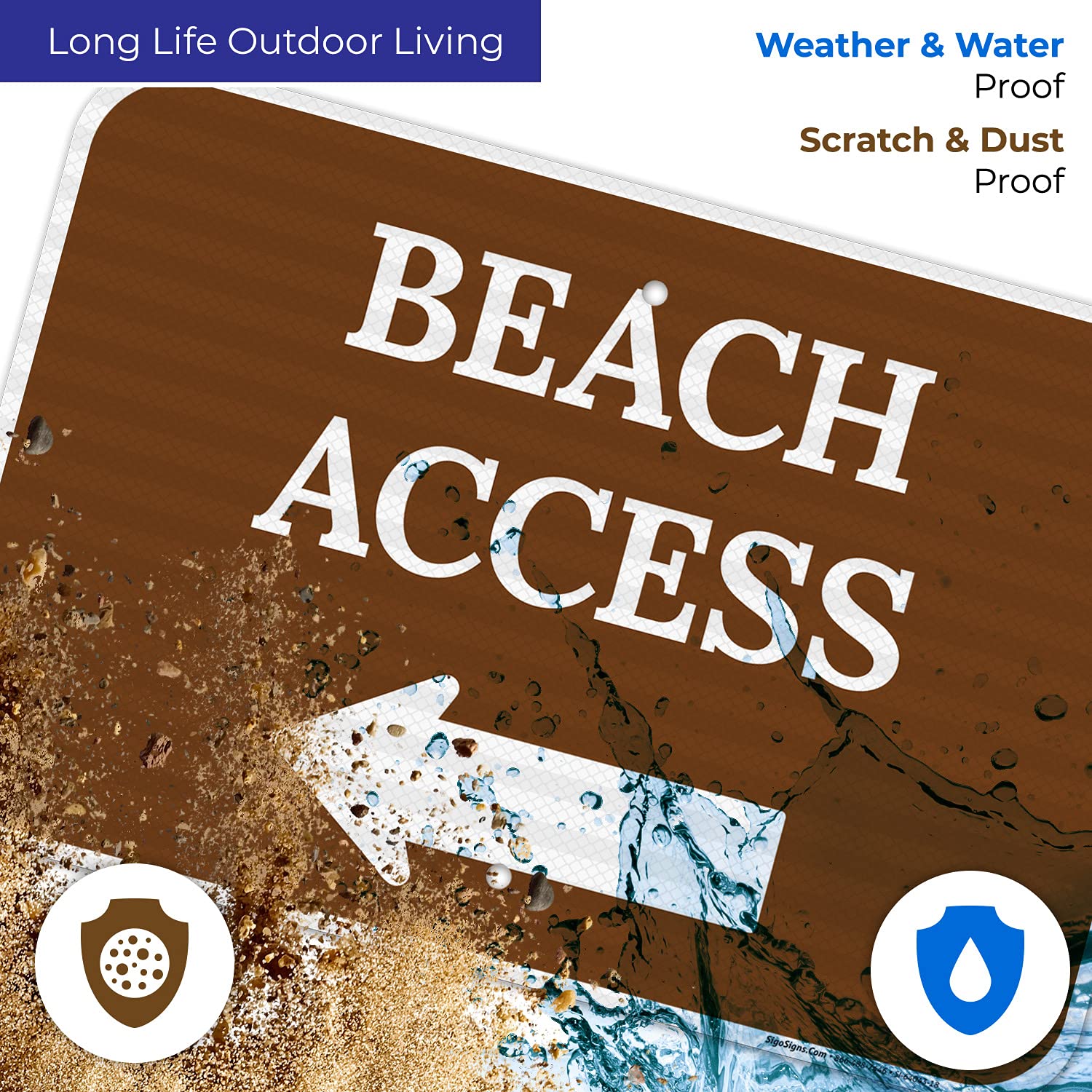 Beach Access with Left Arrow Sign, 12x18 Inches, 3M EGP Reflective .063 Aluminum, Fade Resistant, Made in USA