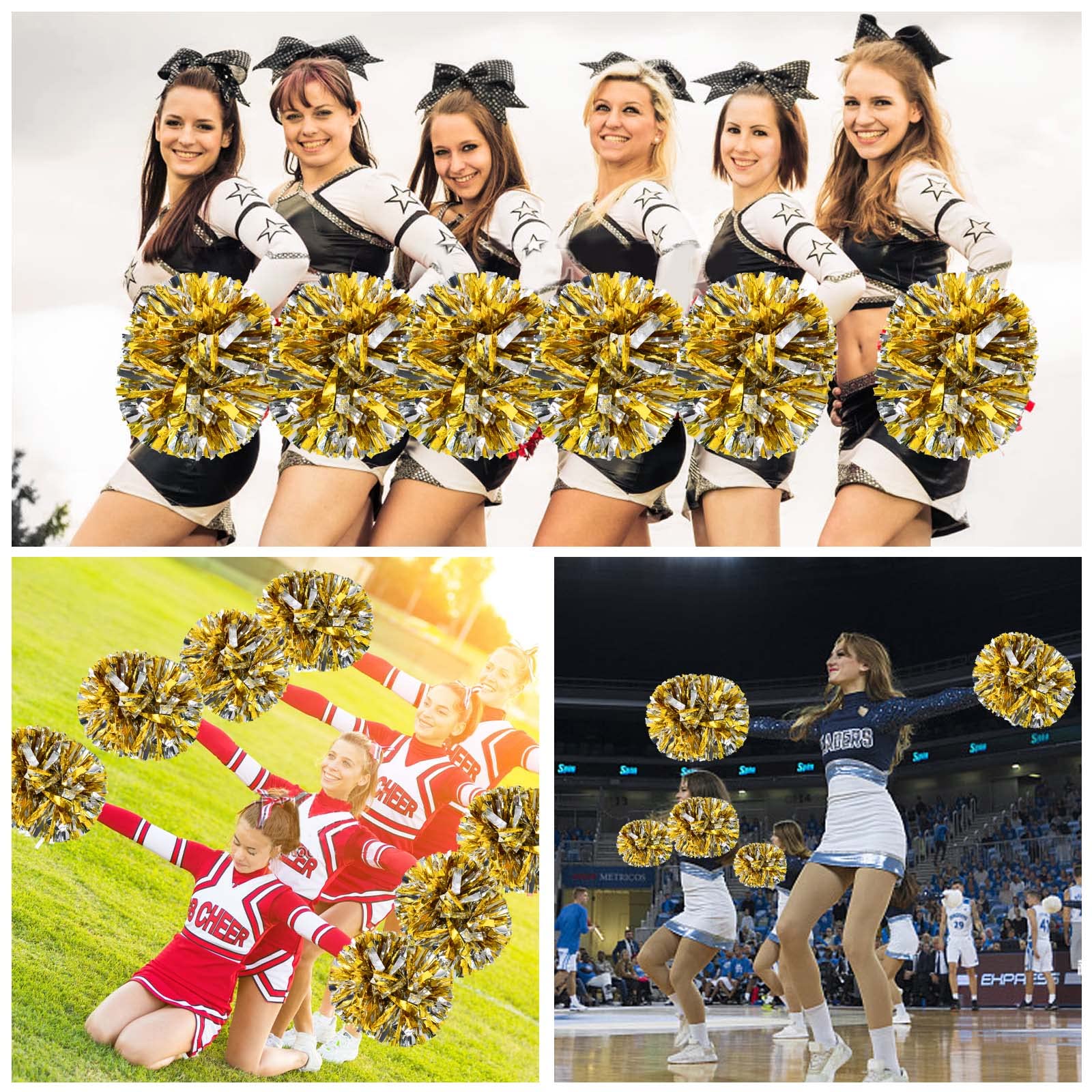 Colexy Pompones de Animadora, 2 Piezas Cheer Leader Poms Animadora Poms, Cheerleading Pom Poms Metallic Cheers Bola de Flores con Mango, para Competición Deportiva, Celebración Navideña — view 5