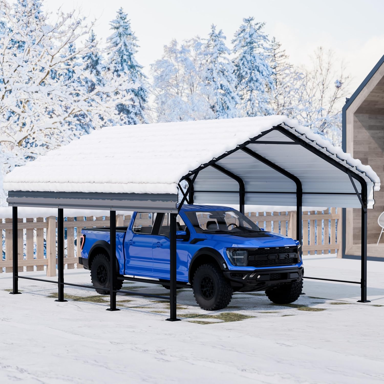 JAMFLY Carport, Heavy Duty Carport Canopy with Galvanized Steel Roof and Frame, Metal Car Garage Upgraded Extra Large Garage for Pickup, Boat, Car and Tractors, 12x20FT Grey