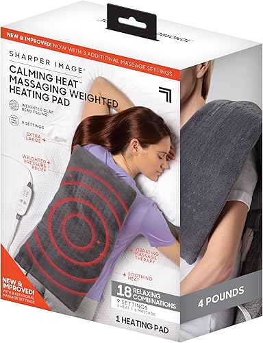 Vista 13 de Sharper Image - Almohadilla térmica con peso para masaje de calor calmante - Almohadilla térmica eléctrica con vibraciones de masaje, apagado