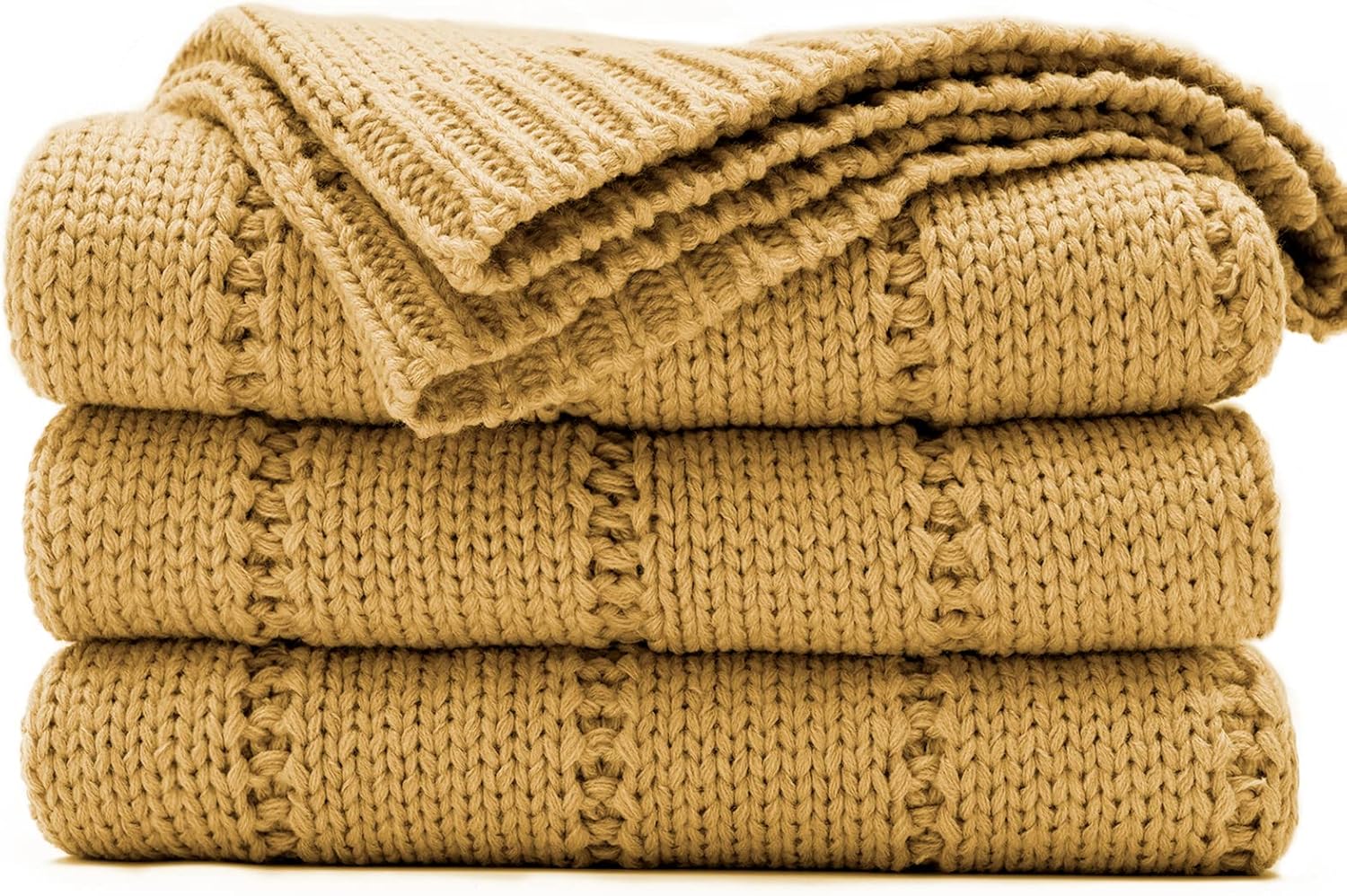RECYCO Cable Knit Mustard Yellow Throw Blanket Twin Size for Couch, Super Soft Warm Cozy Decorative Knitted Throw Blanket 3.6LB for Bed, Sofa, Chair Large 60"x80" Mustard Yellow 60"x80"