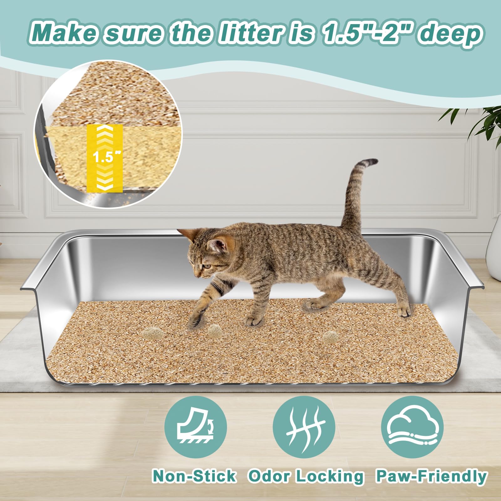 Stainless Steel Sifting Cat Litter Box for Clumping Litter, Large Metal Cat Litter Box with Sifter Litter Tray and Cat Litter Bag,Odor Control, Easy to Clean(19.7"x13.7"x5.9") - image 4
