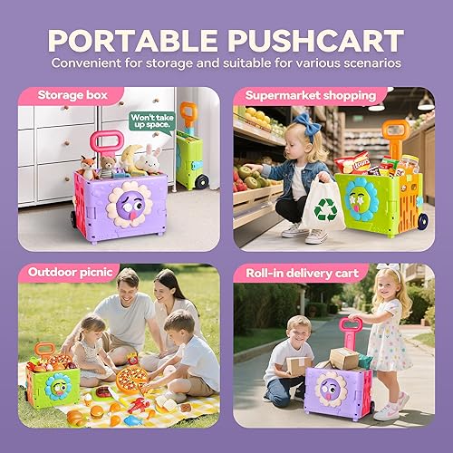 Miniatura 7 de Juego de comida de juego de simulación para niños, juego de cocina - 45 juguetes de corte 3 en 1 para niños con carrito de almacenamiento plegable