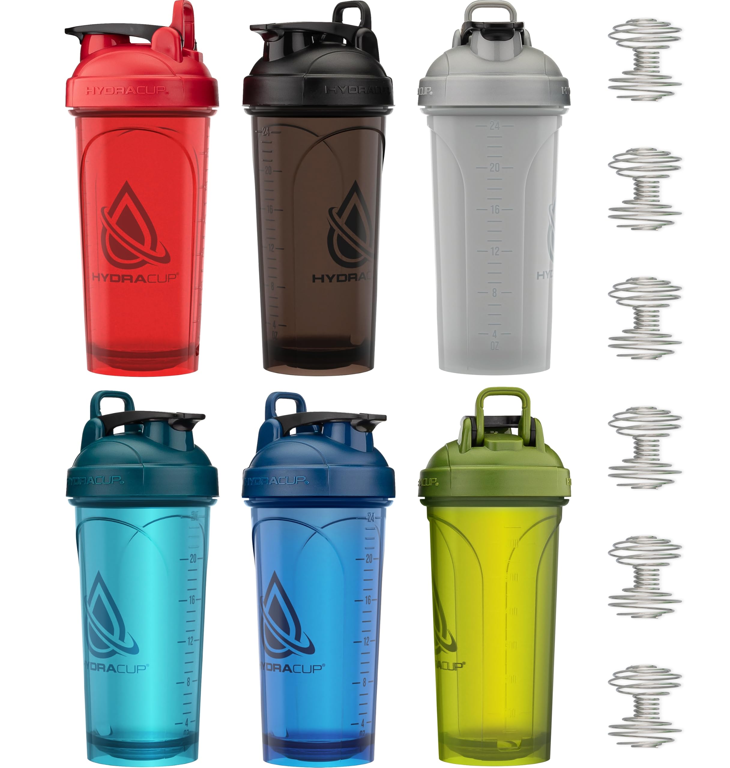 Hydra Cup ProFlow Shaker-Flaschen für Protein-Shakes, Shaker-Becher mit Kugel, Schneebesen, Shaker-Flasche mit Griff, für unterwegs, BPA-frei, 6 Stück