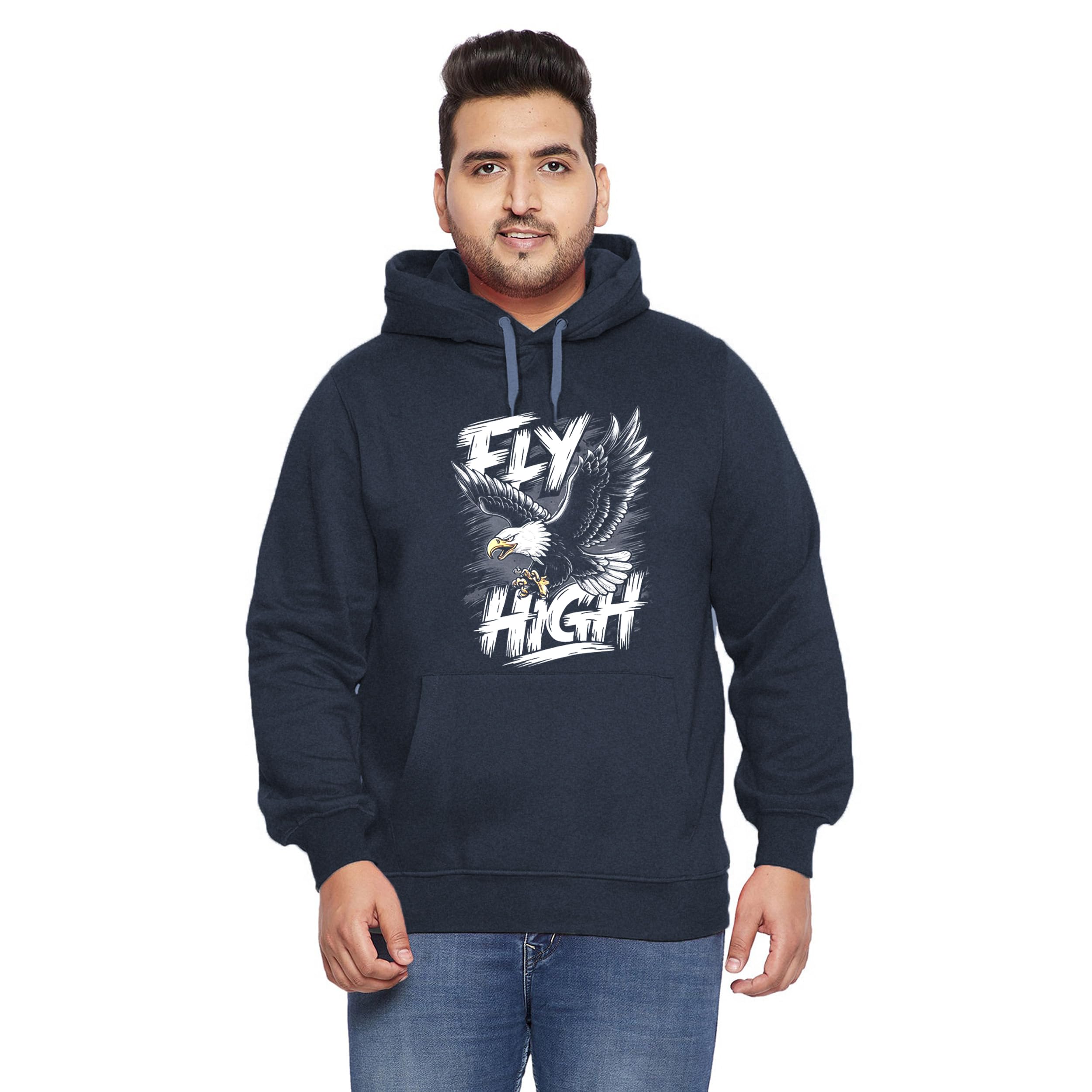 West Gate Clothing Plus Size Mens Cotton Hoodies,Hooded Sweatshirt|100% Cotton Hoodies Plus Size Collection for Men|Fly High Printed Hoodie-picture-13