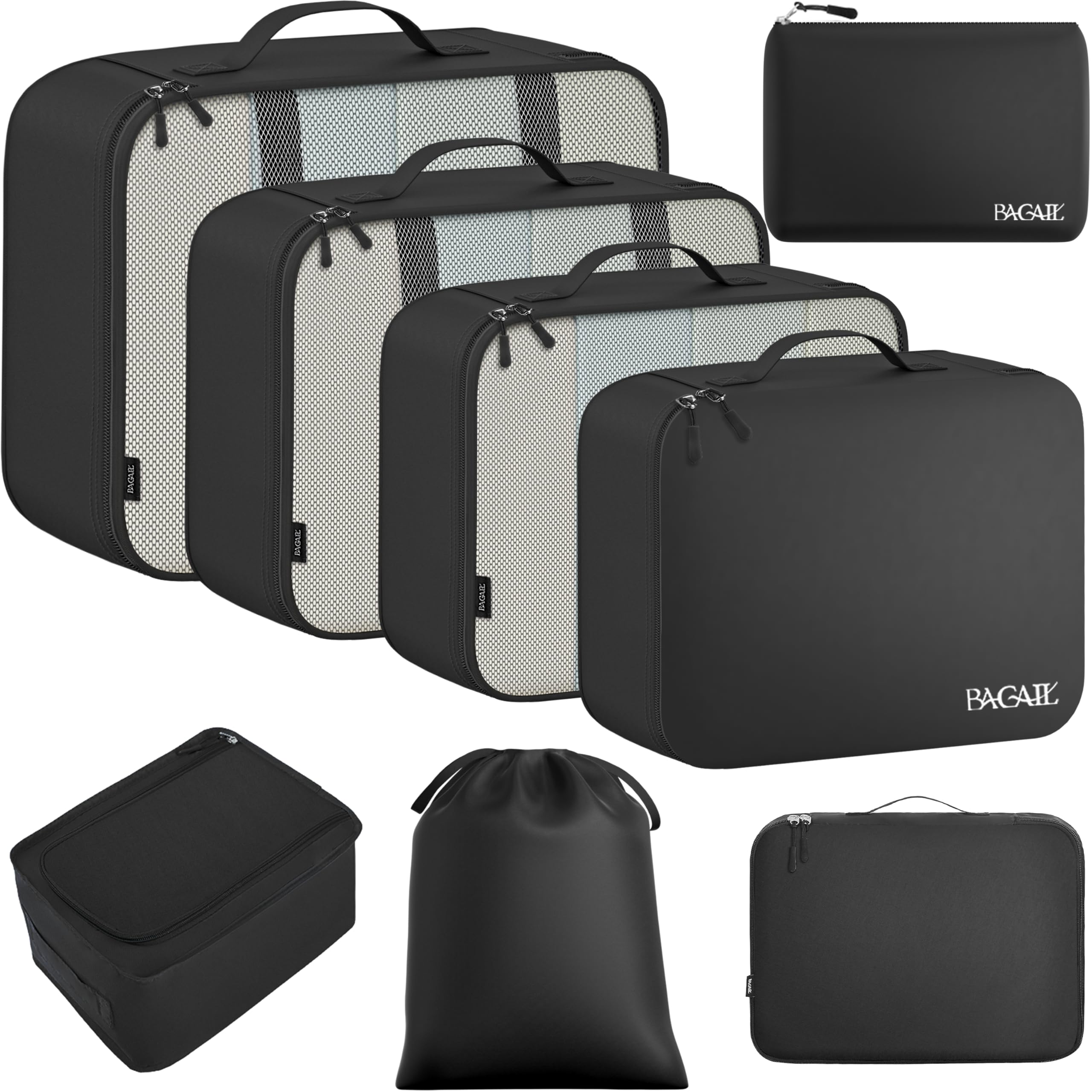 BAGAIL 8 Set Packing Cubes Luggage Packing Organizers for Travel Accessories-Jet Black