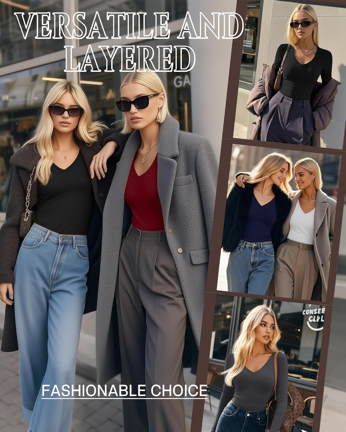 5 Pack Women's Thermal Long Sleeve Shirts Fleece Lined V Neck Tops Slim Fit Base Layer Underwear Cold Weather - Image 3