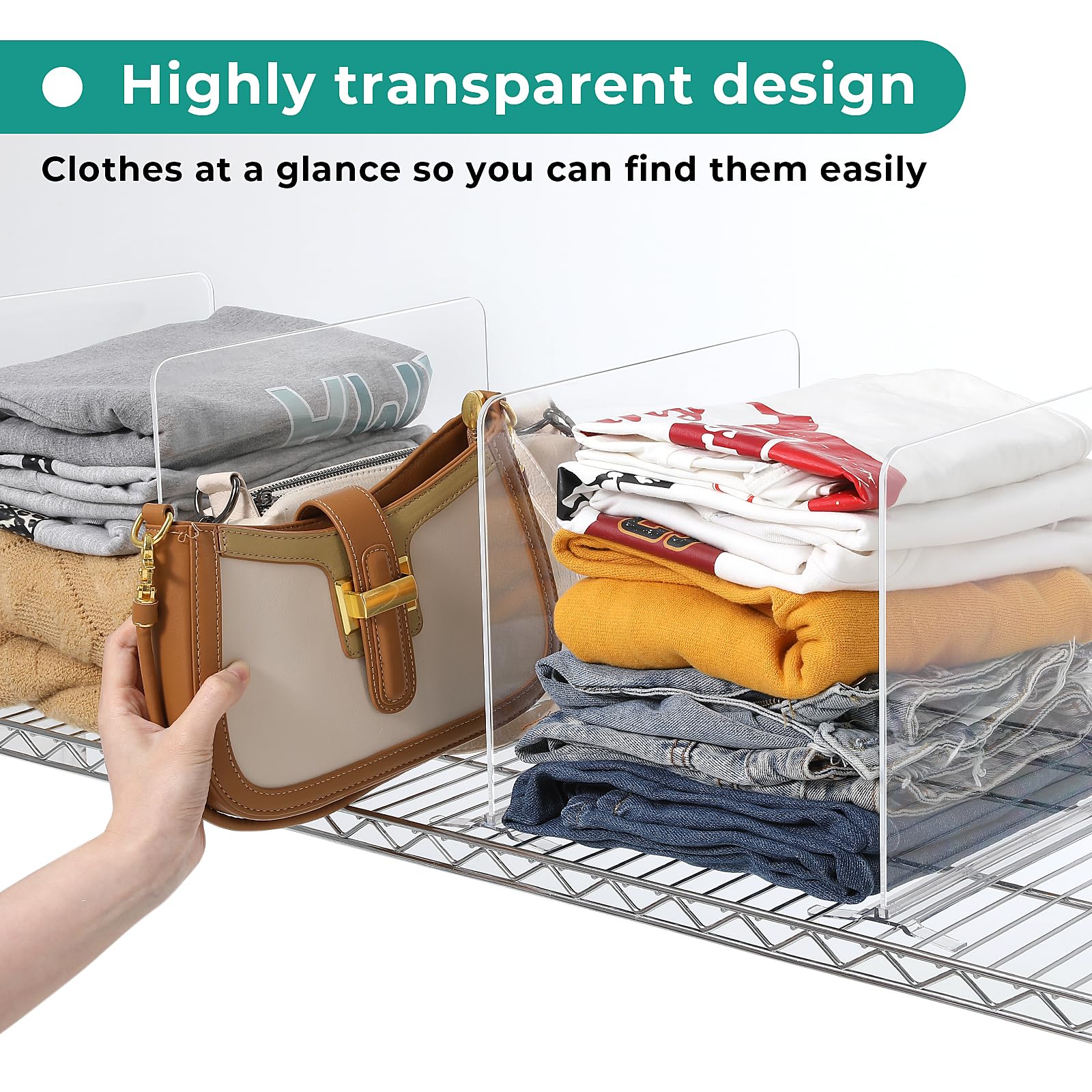 Organizzatore per armadio in acrilico, divisori per mensole per armadio, divisori per mensole in filo, mensola trasparente per armadio in filo, organizer per camera da letto, cucina e ufficio (12