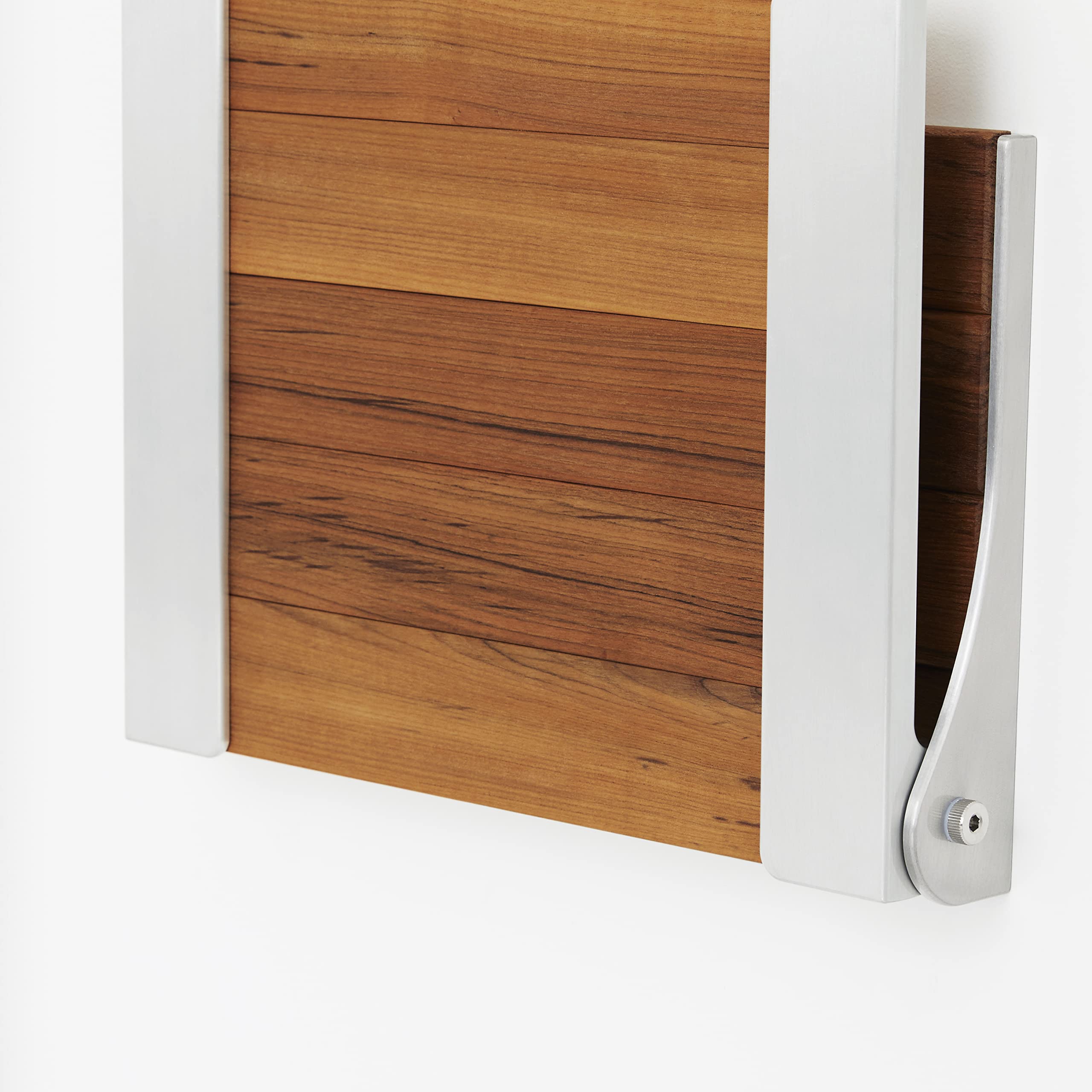 Seachrome Silhouette Natural Teak Wood Wall Mount Folding Shower Seat Bench with Silver Frame