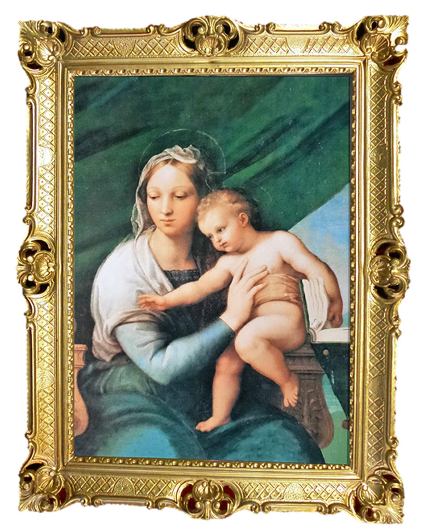 MADONNA DEL PESCE Antik Barock Rahmen Barockrahmen mit Bild Wandbild 70x90cm Kunstdrucke Gemälde Religiöse Bilder Kunst von Heiligen Heiligenbild Retro Repro für Home Büro Praxis Café 58B