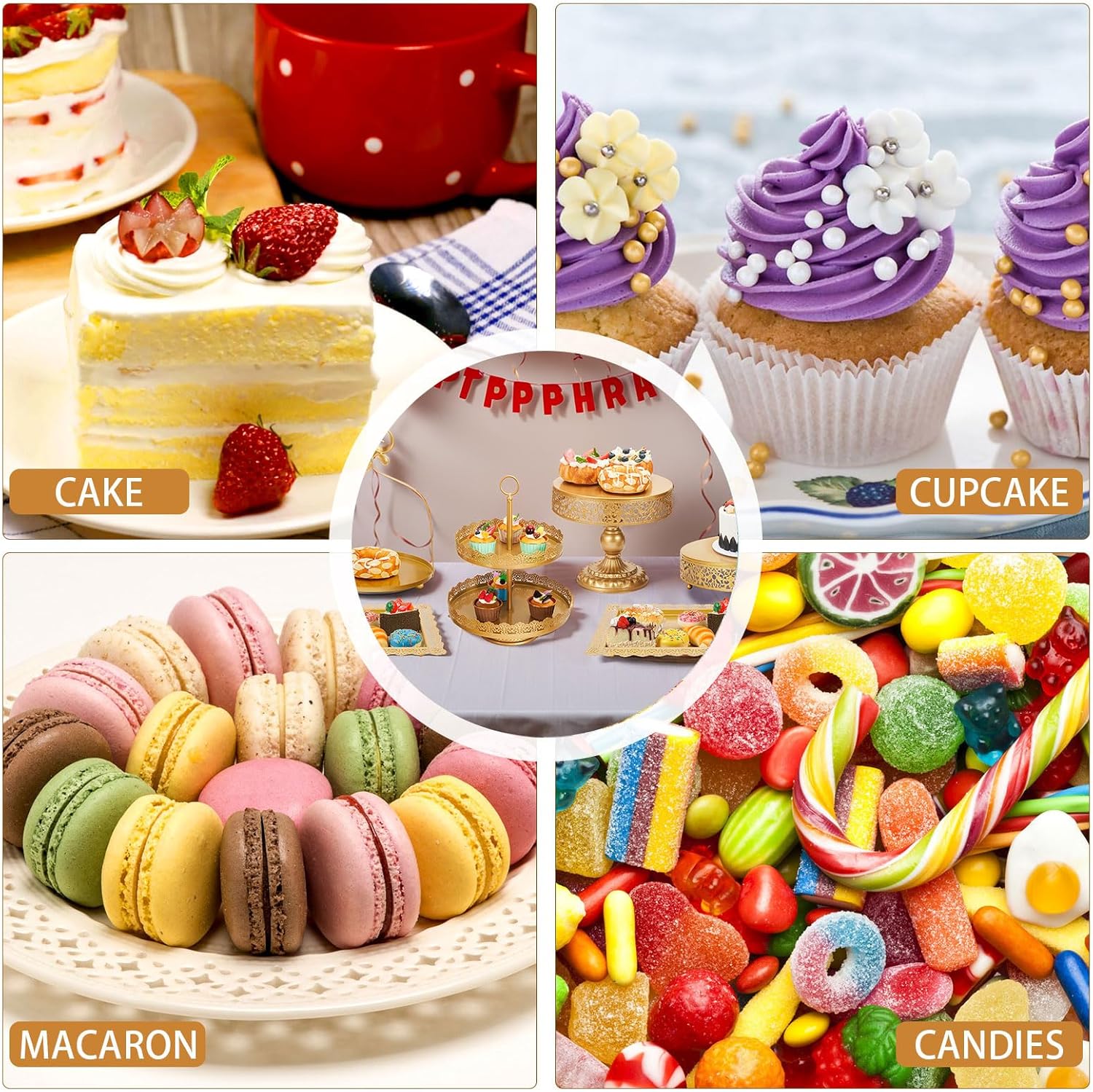 MTJYQTF Gold Cake Stand Set - 5pcs Metal Dessert Table Display Set for Party, Vintage Candy Table Display Sets for Wedding Birthday Baby Shower Housewarming Party Farewell Party CS005
