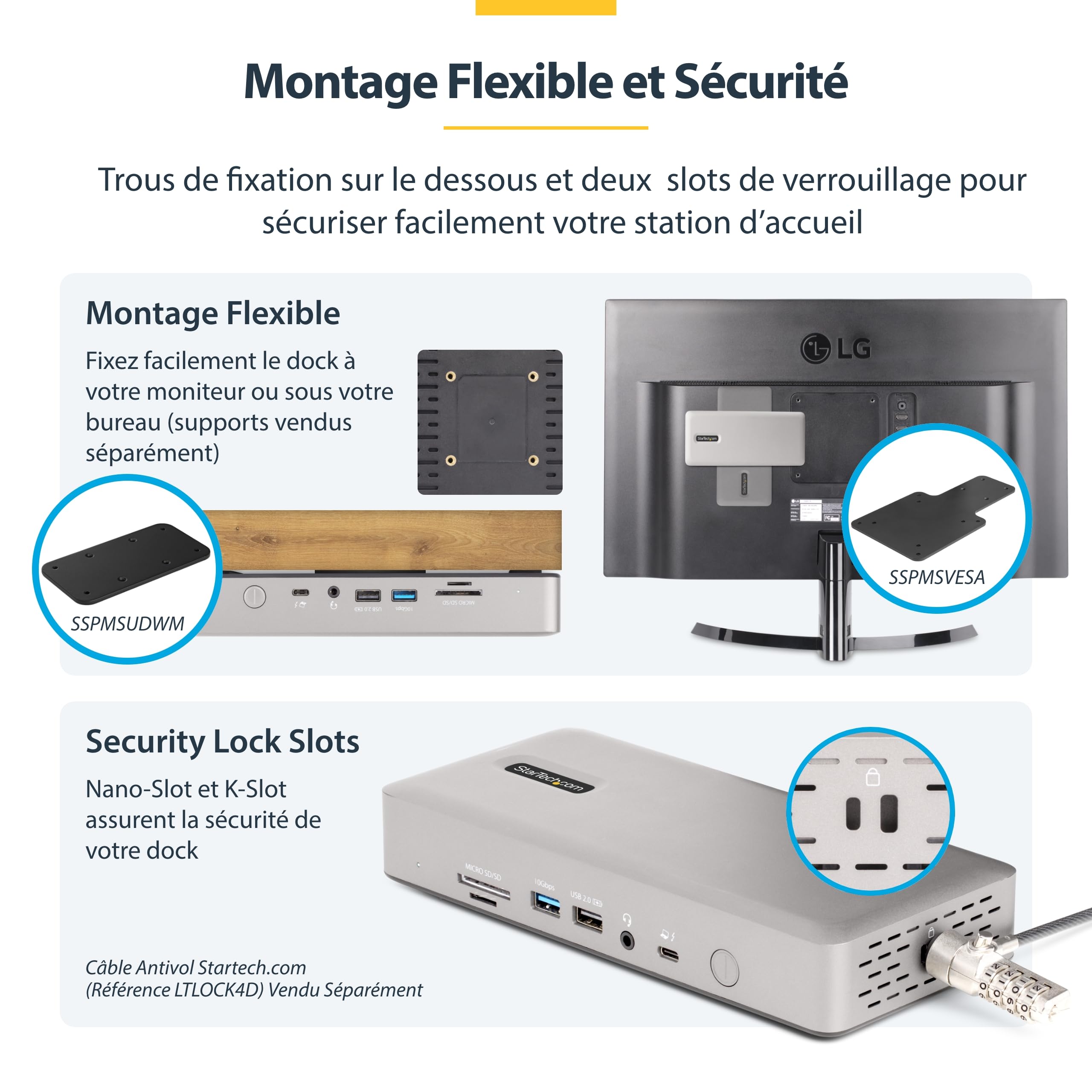StarTech Dock Thunderbolt 4 USB4, quad 4K, double 4K Mac, 16 ports, 100W | Station d'accueil, Quad écran 4K Windows, Double 4K Mac, 40Gbps, 2x HDMI, 2x DP, 100W