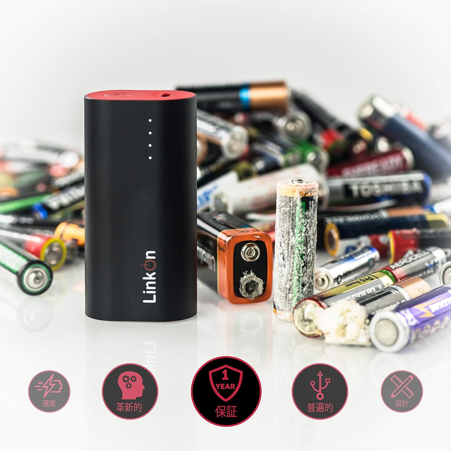 Power bank next to corroded batteries