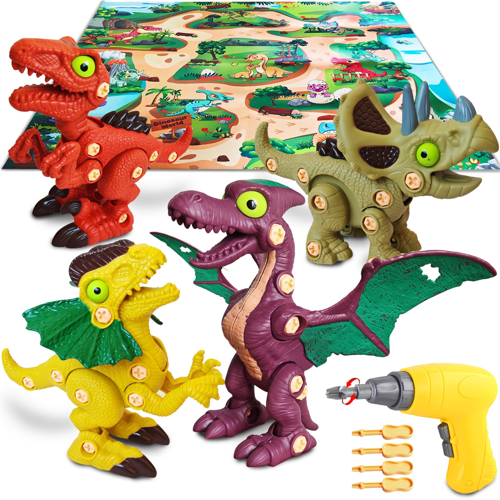 Trovogil Take Aprts Dinosaur Toys for Kids Age 3 4 5 6 7 Boys with Electric Dril & Play Mat STEM Toys DIY Learning Educational Toy Ideal Birthday